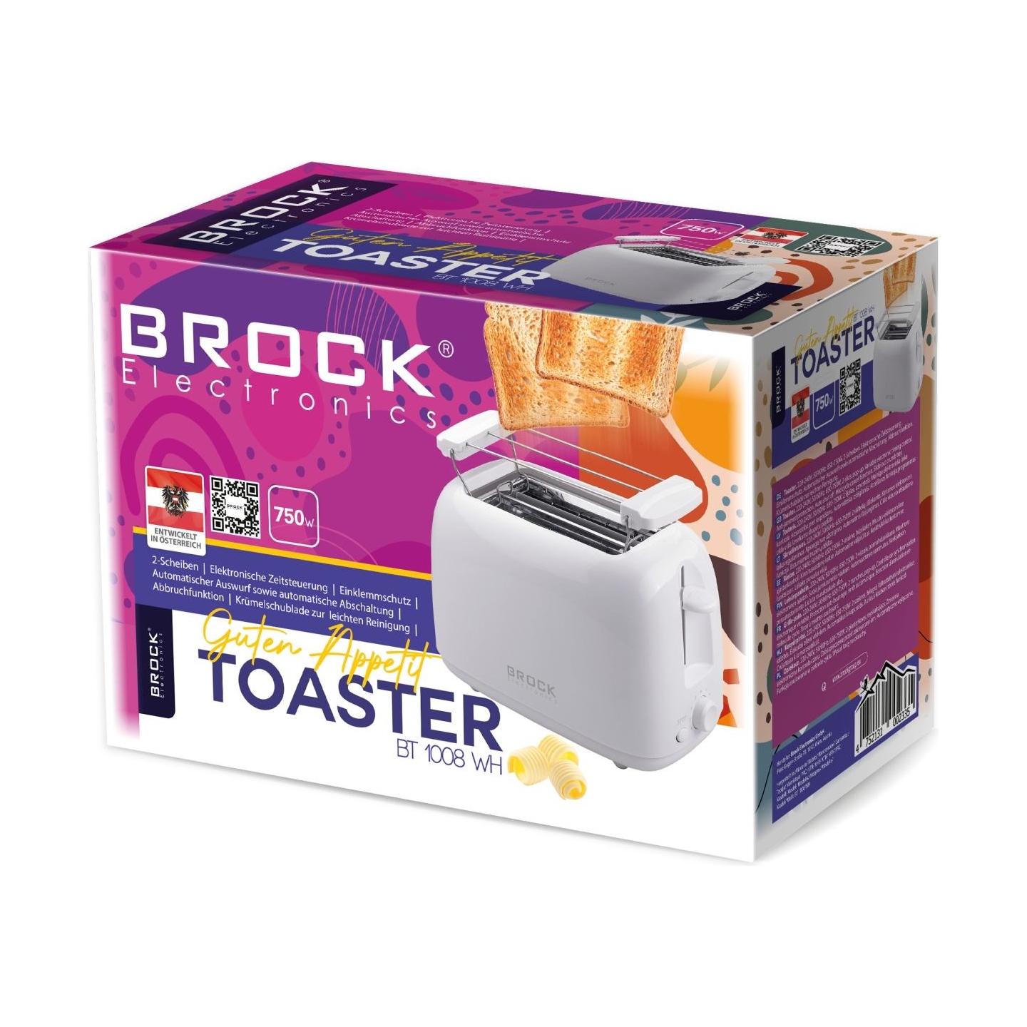 Brock BT 1008 WH Toaster 650-750W, White