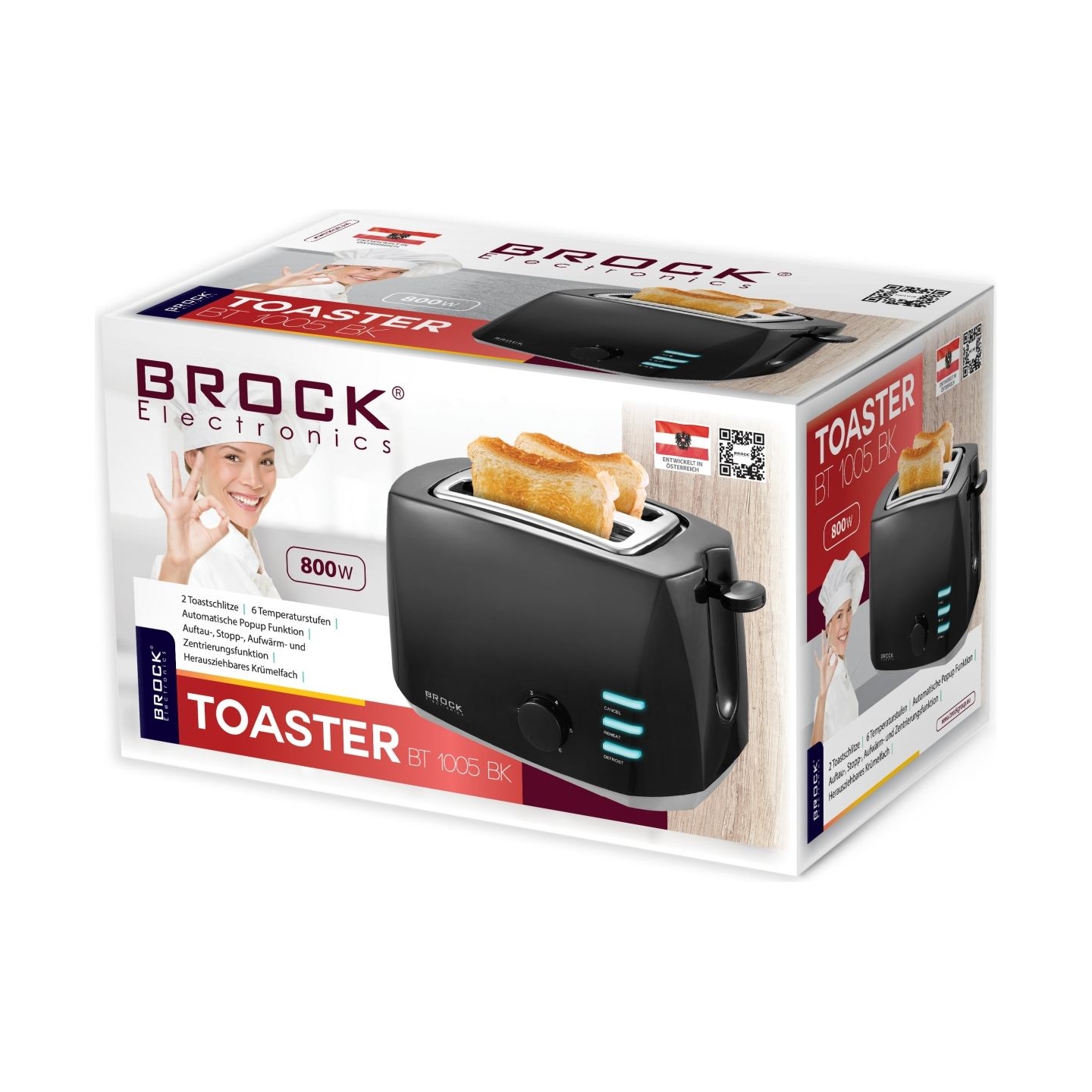 Brock BT 1005 BK Toaster 800W, Black