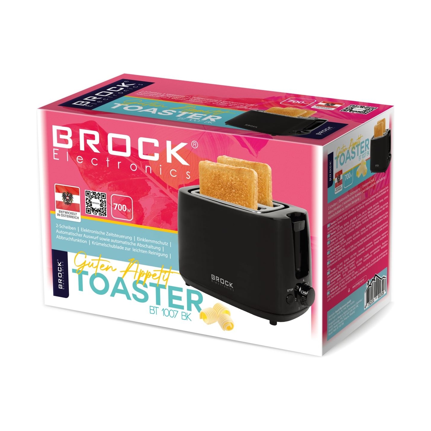 Brock BT 1007 BK 2 Slices Toaster 650-700W, Black