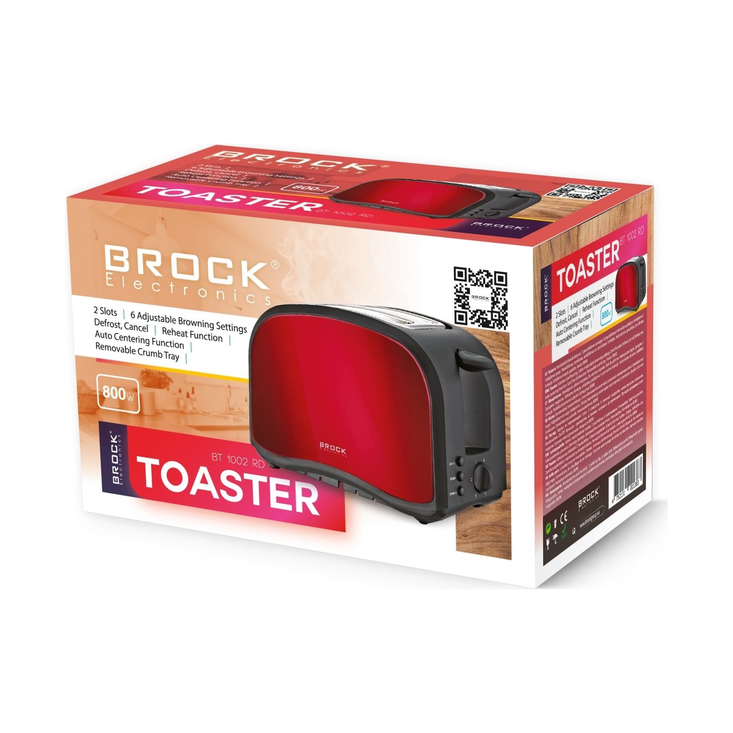 Brock BT 1002 RD Toaster 800W, Red