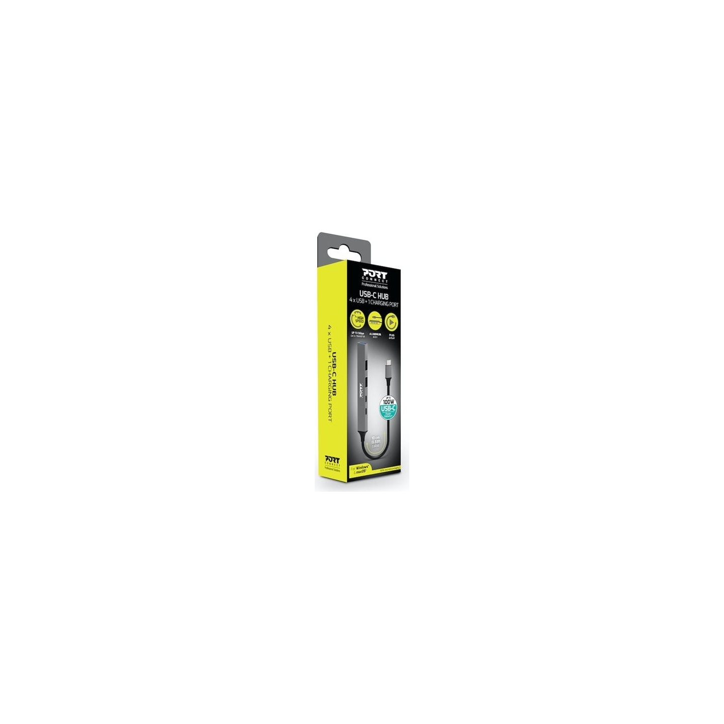 Port Connect | USB-C Hub with 4 USB ports, 1X USB-C, 100W