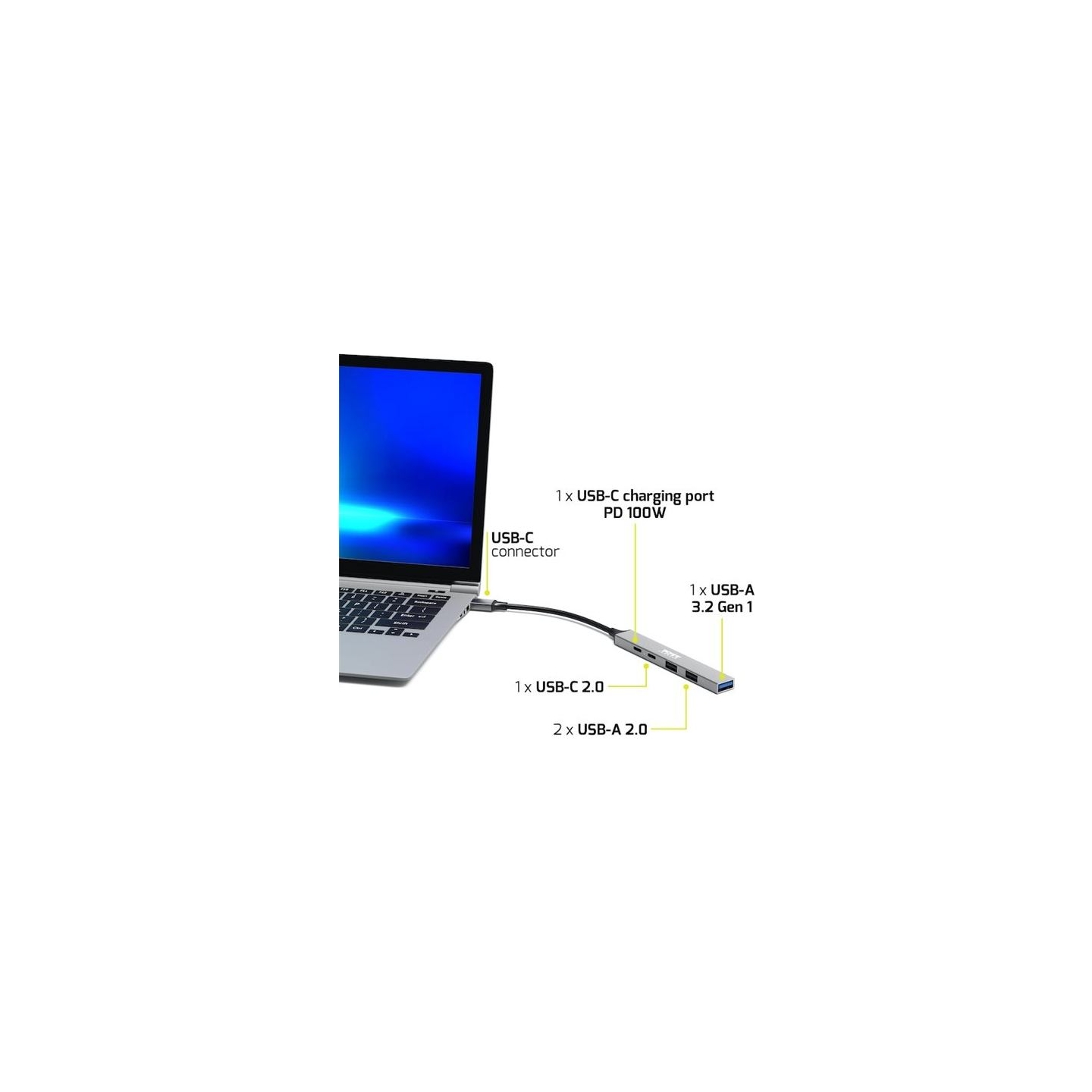 Port Connect | USB-C Hub with 4 USB ports, 1X USB-C, 100W