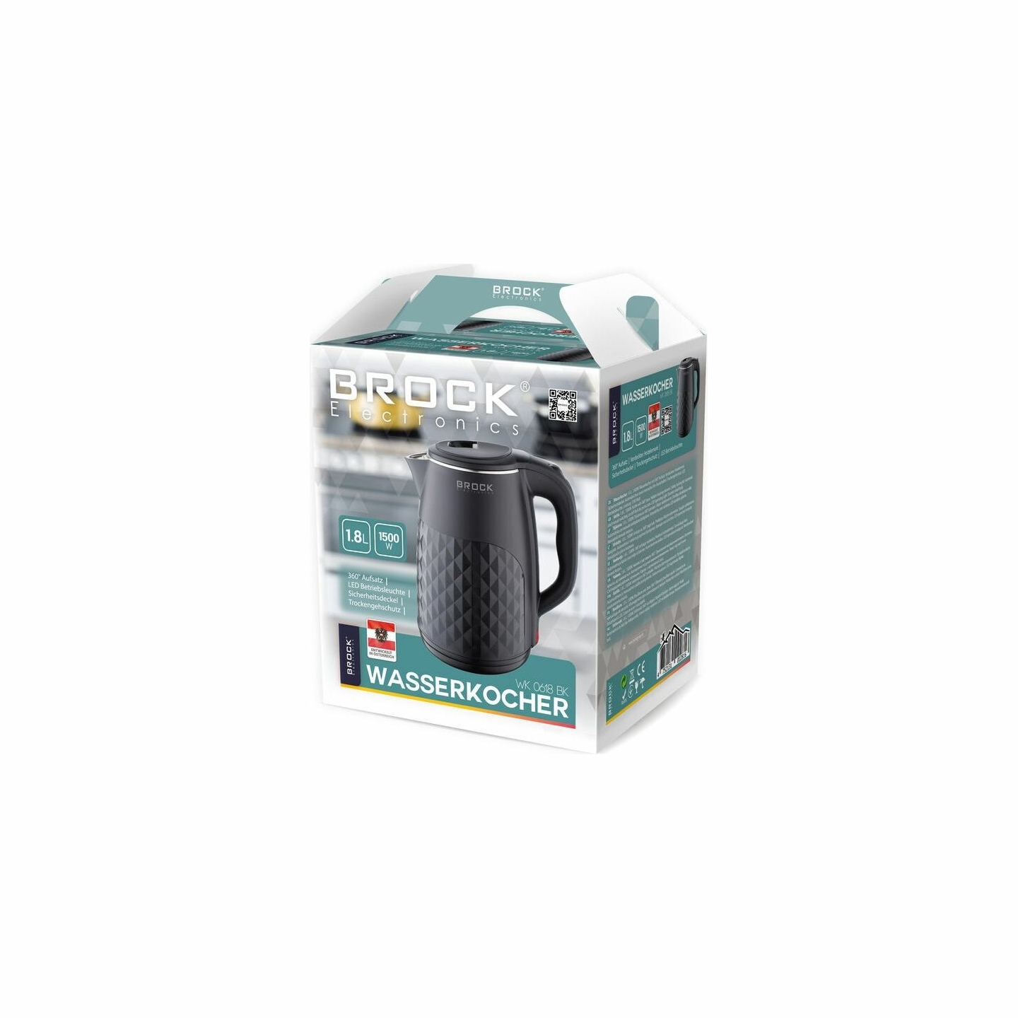 Brock WK 0618 BK Electricl Kettle With Doubl Walls 1,8L 1500W, Black
