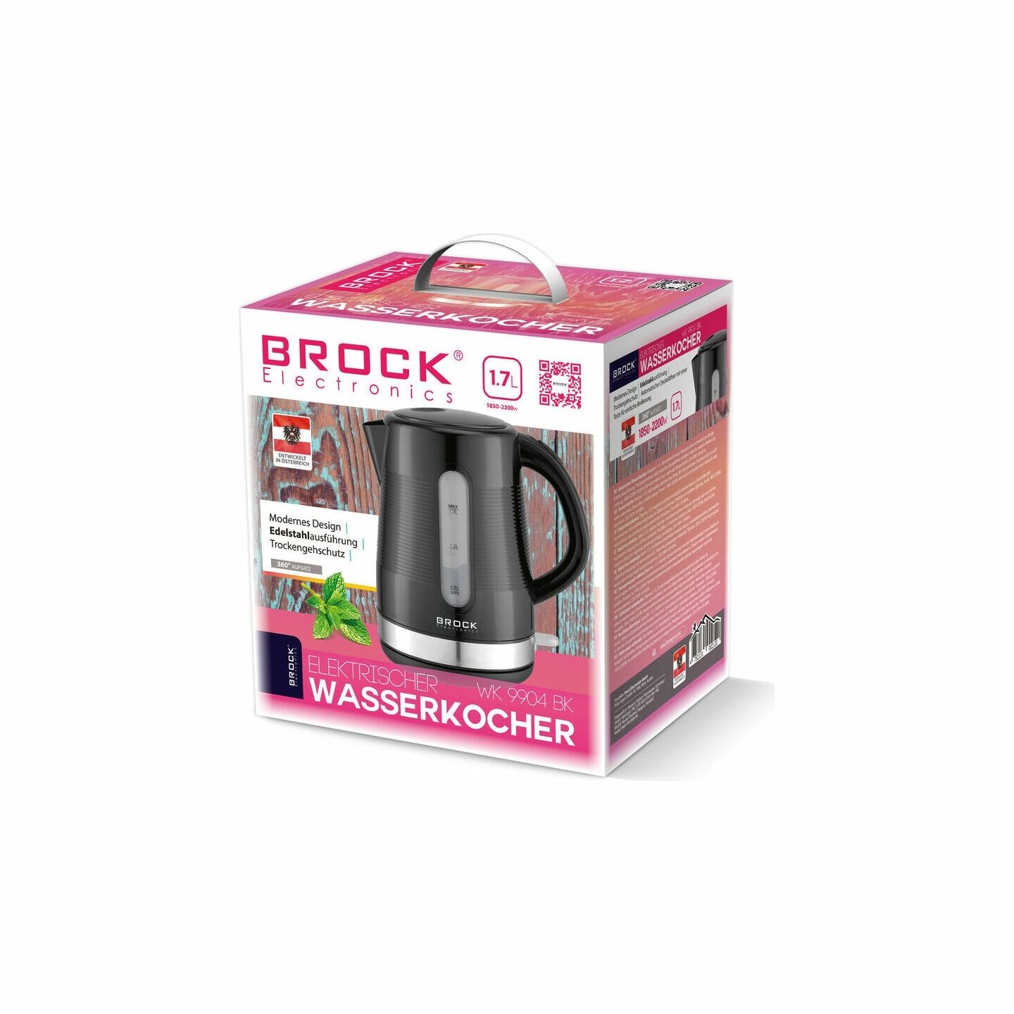 Brock WK 9904 BK Kettle With 360 Degree Base 1,7L 2200W Black/Steel
