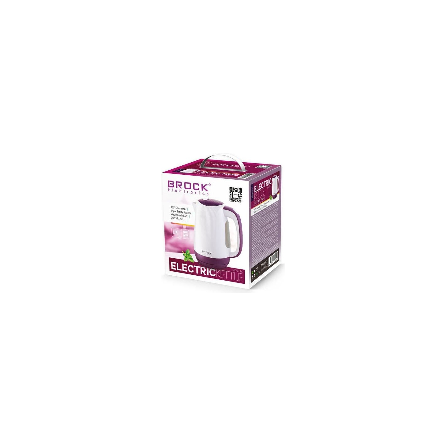 Brock WK 08 PR Electricl Kettle 1,7L 2000W, White/Purple