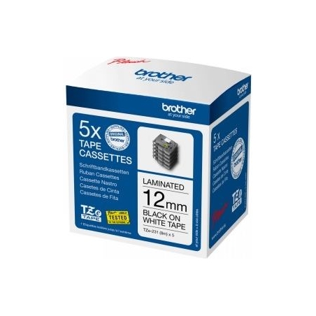 Brother TZE-231 BLACK ON WHITE 12 MM MULTIPACK OF TAPES (5 PACK)