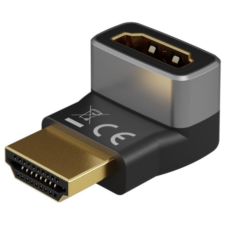 Goobay HDMI Angled Adapter 90° Vertical, 8K at 60 Hz, Gold-Plated, Black/Silver | 72009