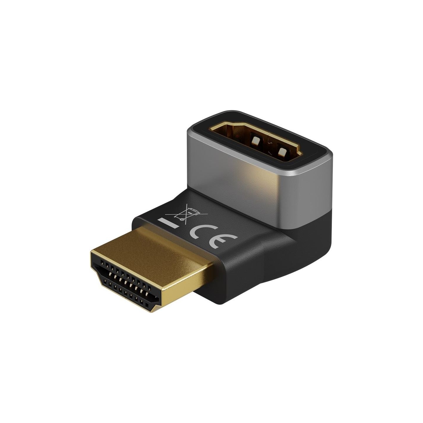 Goobay HDMI Angled Adapter 90° Vertical, 8K at 60 Hz, Gold-Plated, Black/Silver | 72009
