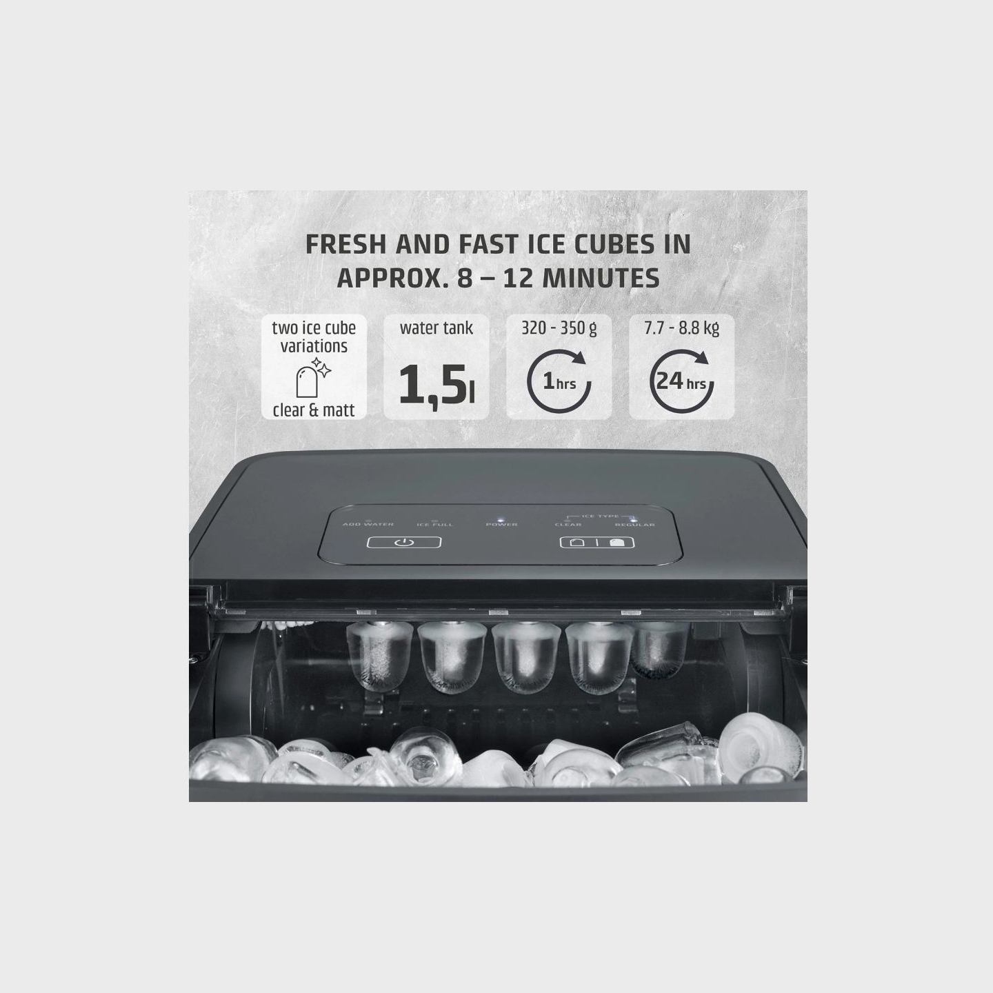Caso Ice Cube Maker | Clear Ice Advanced | Power 130 W | Capacity 1.5 L | Matt Black