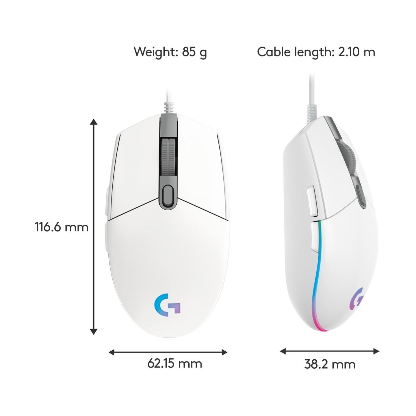 Logitech G203 LIGHTSYNC Corded Gaming Mouse - WHITE - USB