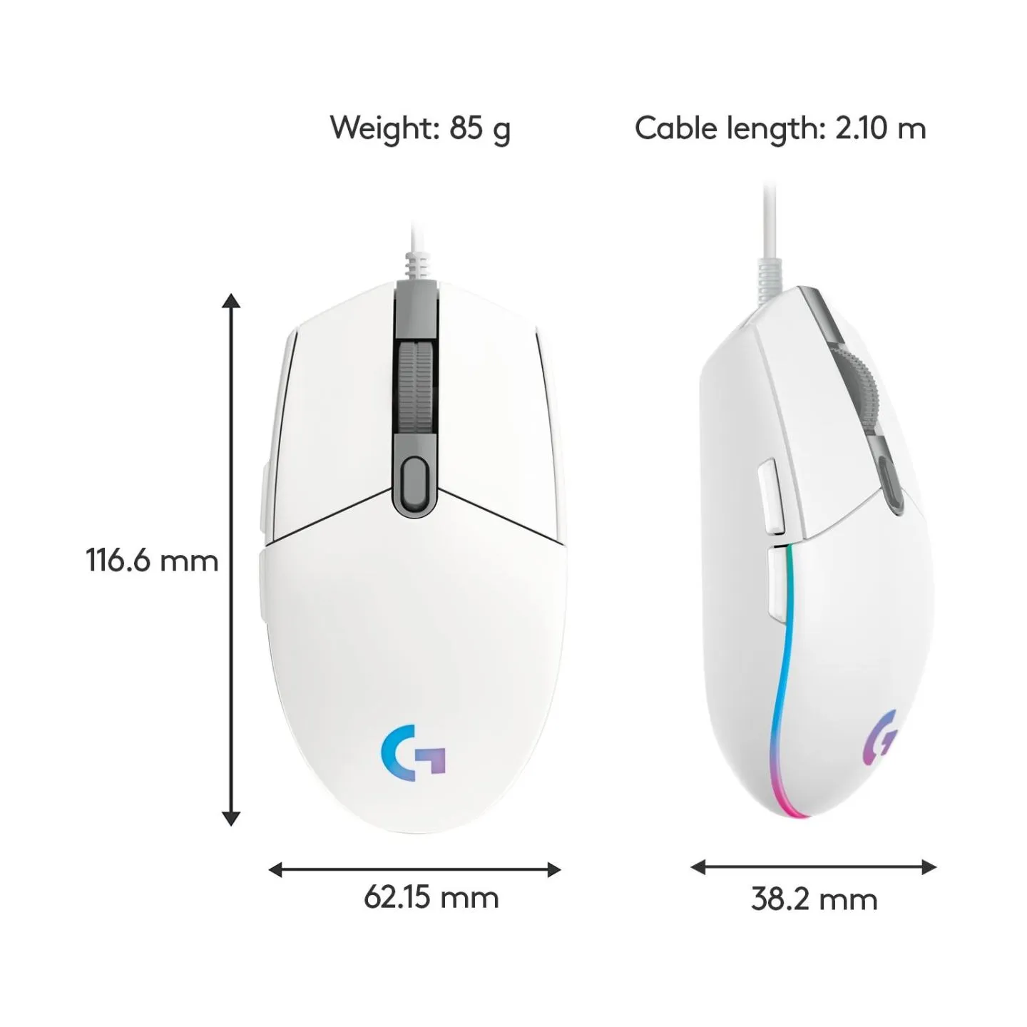 Logitech G203 LIGHTSYNC Corded Gaming Mouse - WHITE - USB