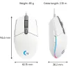 Logitech G203 LIGHTSYNC Corded Gaming Mouse - WHITE - USB
