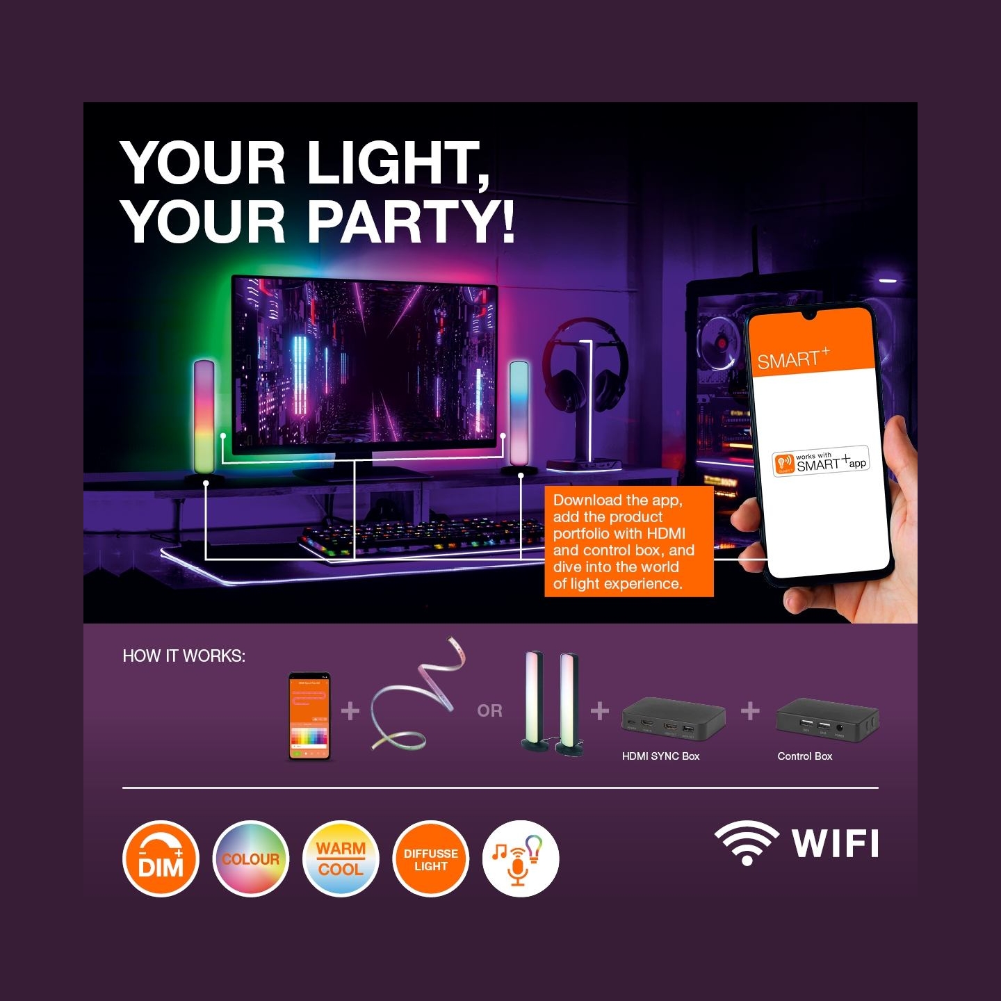 Osram SMART+ WIFI ORBIS MAGIC WALL/CEILING 500mm RGB+TW Dimmable white | 38 W | RGBTW | Wi-Fi