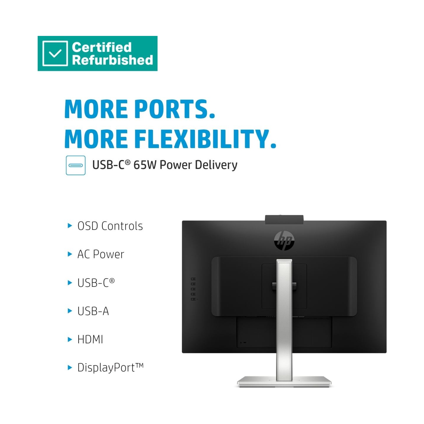 HP RENEW SILVER HP E27m G4 QHD Charging Conferencing Monitor - 27" 2560x1440 QHD 300-nit 75Hz AG, IPS, USB-C(65W)/HDMI/DisplayPo
