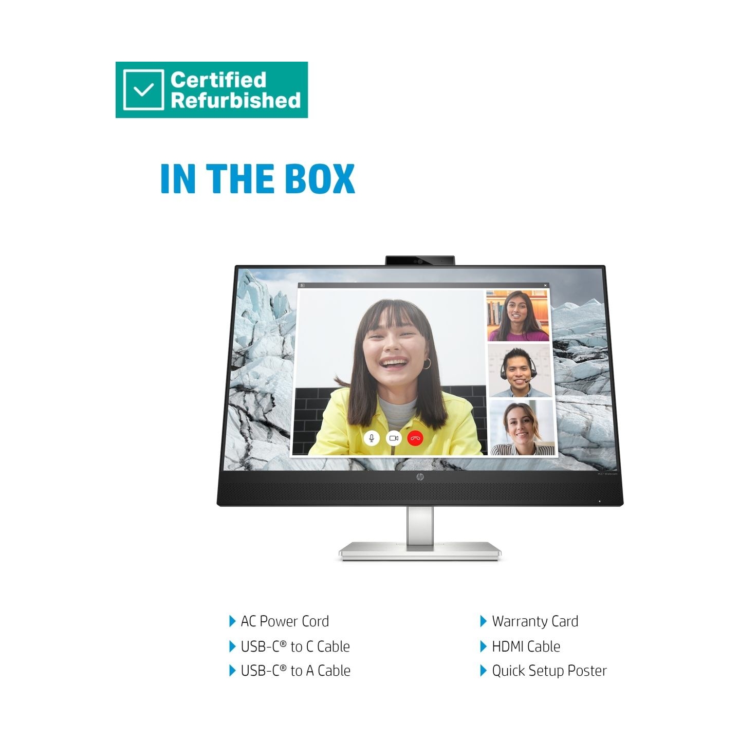 HP RENEW SILVER HP E27m G4 QHD Charging Conferencing Monitor - 27" 2560x1440 QHD 300-nit 75Hz AG, IPS, USB-C(65W)/HDMI/DisplayPo