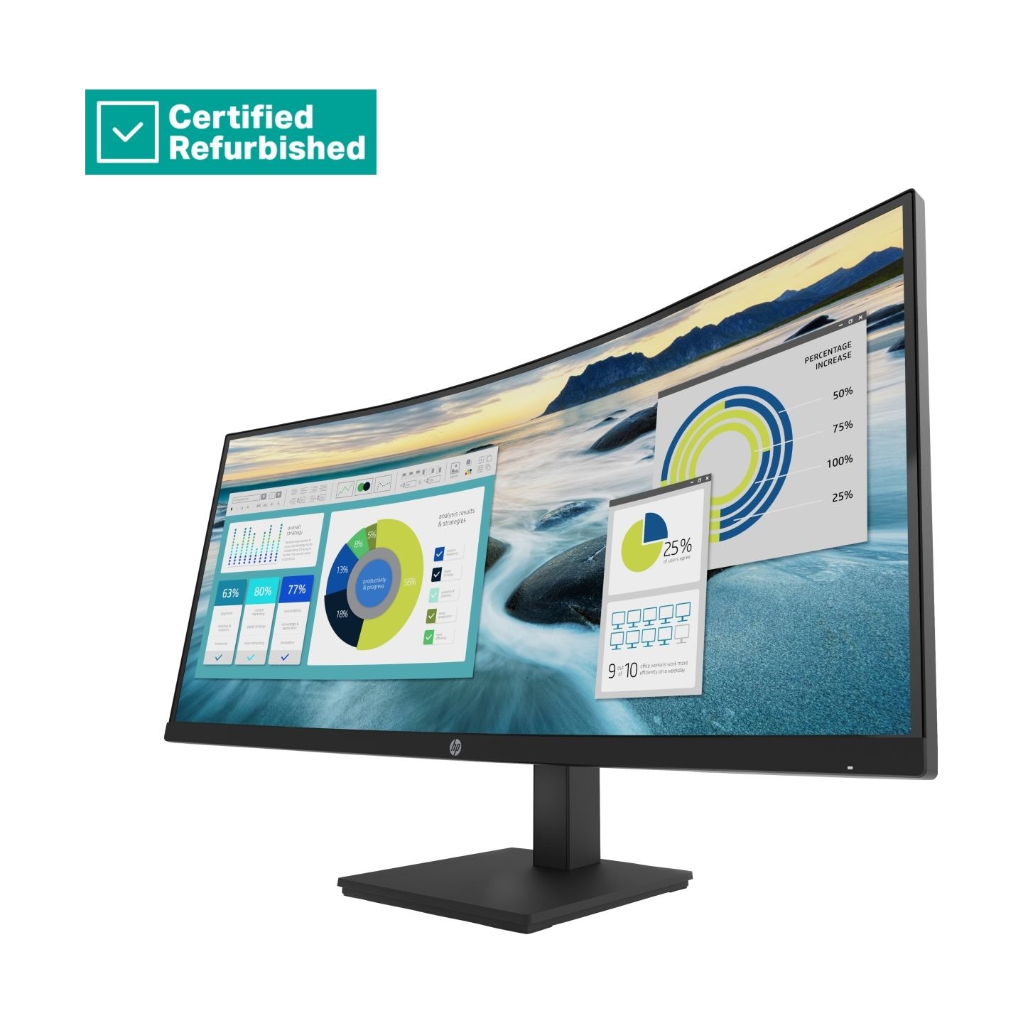 HP RENEW SILVER HP P34hc G4 Curved Charging Monitor - 34" 3440x1440 WQHD 250-nit 100Hz AG, Curved, VA, USB-C(65W)/HDMI/DisplayPo