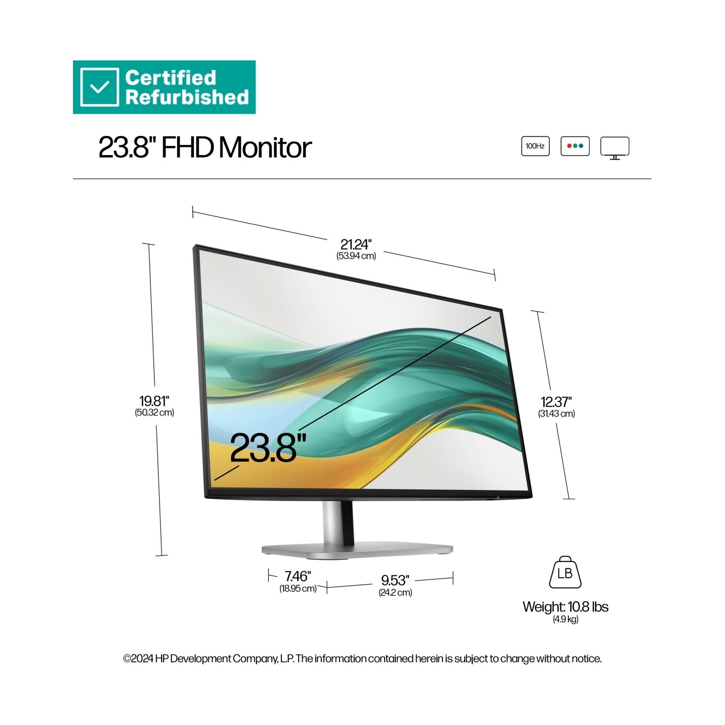 HP RENEW GOLD HP 524pf Series 5 Pro FHD Monitor - 23.8" 1920x1080 FHD 350-nit 100Hz AG, IPS, HDMI/DisplayPort, 4x USB-A, height 