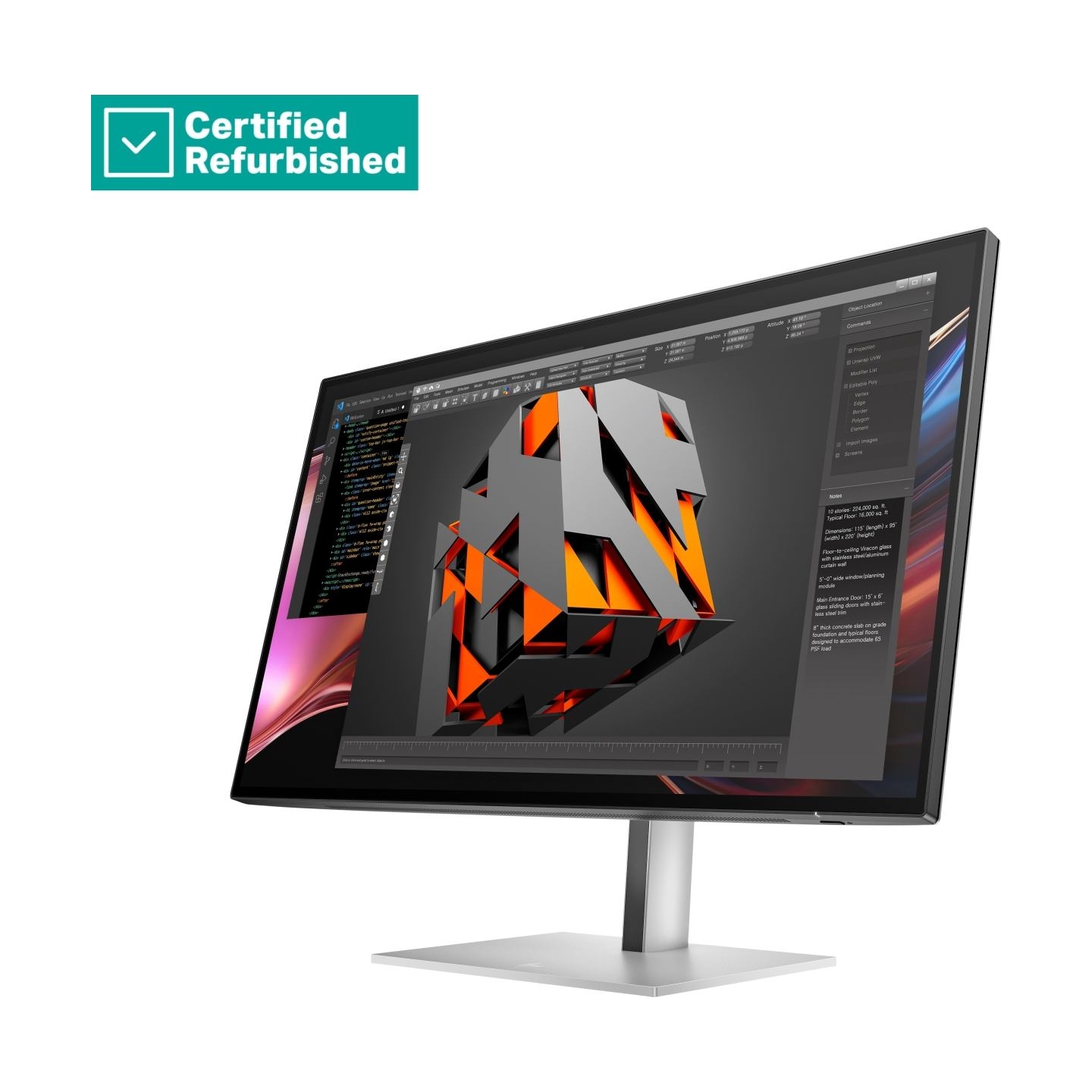 HP RENEW SILVER HP 727pu Series 7 Pro QHD TB4 Charging Monitor - 27" 2560x1440 QHD 400-nit 120Hz AG, IPS Black HDR 400, USB-C(10