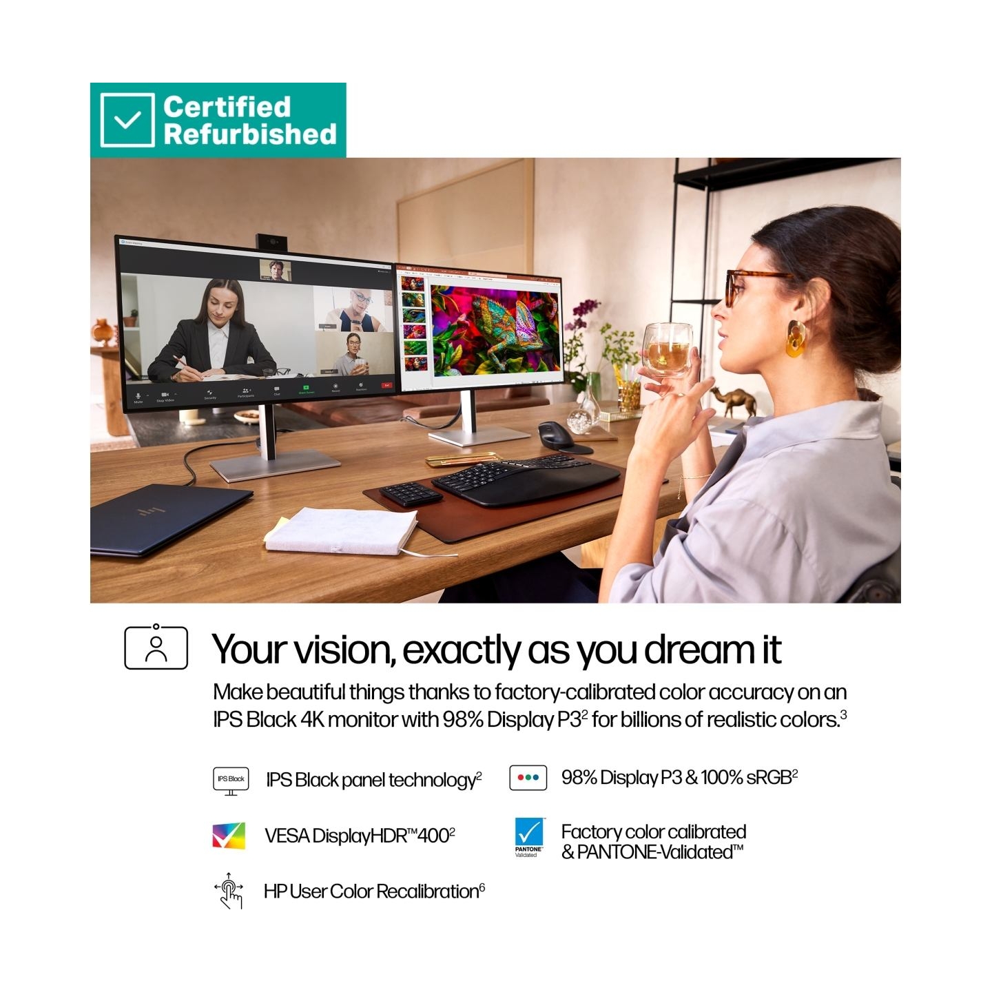 HP RENEW SILVER HP 727pm Series 7 Pro 4K Conferencing Monitor - 27" 3840x2160 UHD 400-nit 60Hz AG, IPS Black HDR 400, USB-C(100W