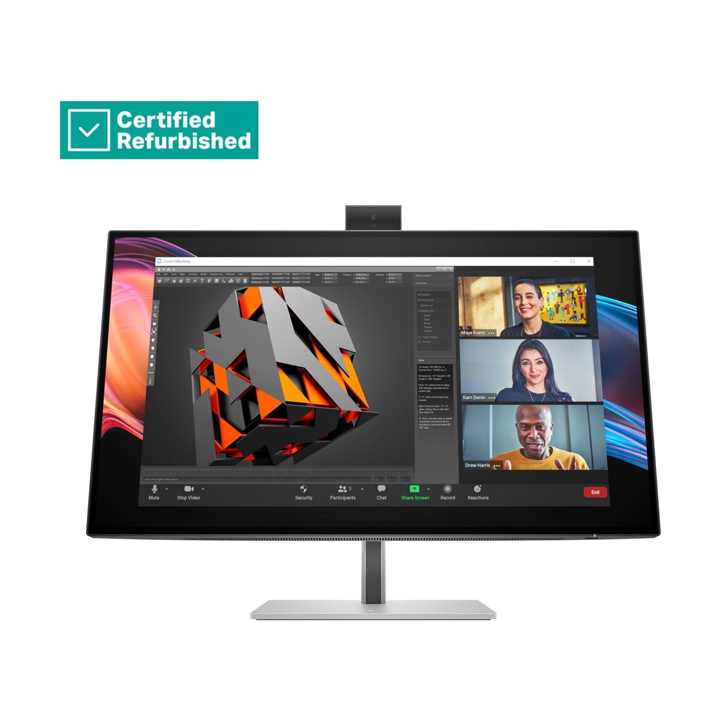 HP RENEW SILVER HP 727pm Series 7 Pro 4K Conferencing Monitor - 27" 3840x2160 UHD 400-nit 60Hz AG, IPS Black HDR 400, USB-C(100W