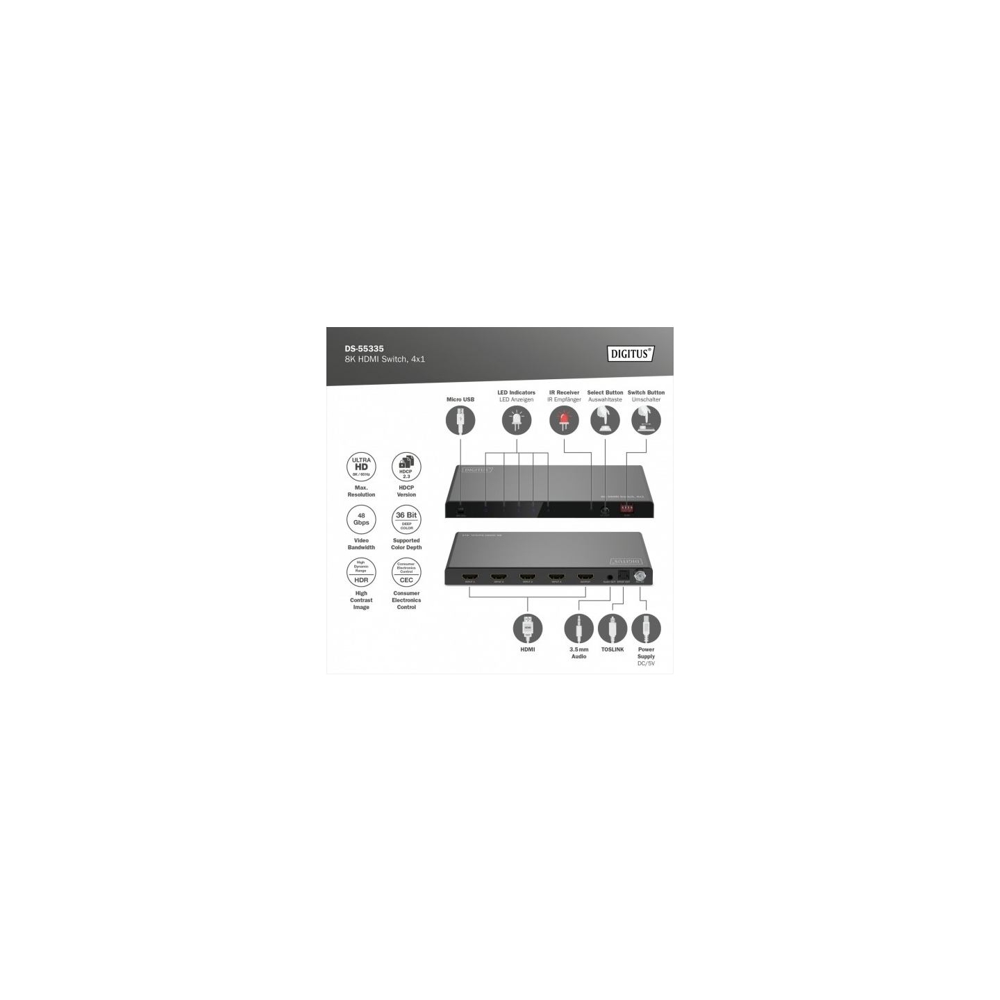 Digitus Switch video (hdmi) DS-55335