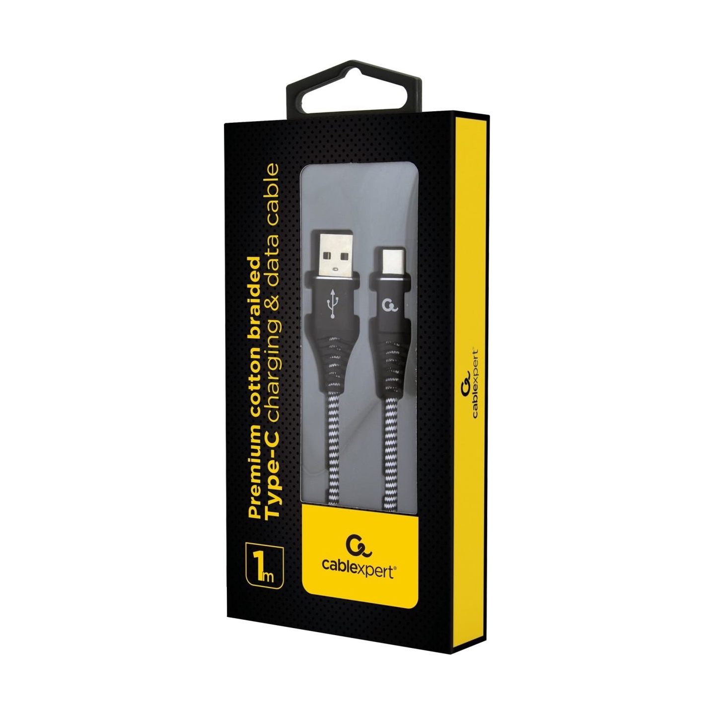 Cablexpert | Premium cotton braided Type-C USB charging and data cable, 1 m | CC-USB2B-AMCM-1M-BW