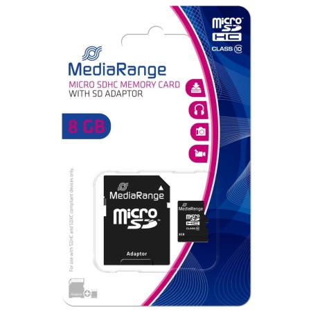 Mediarange MEMORY MICRO SDHC 8GB C10/W/ADAPTER MR957 MEDIARANGE