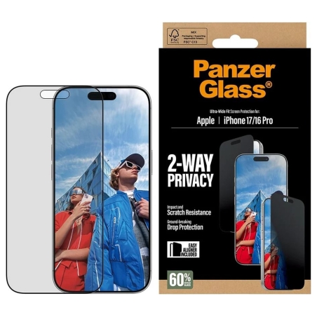 Panzerglass Screen protector | Apple | iPhone 17/iPhone 16 Pro | Tempered Glass | Transparent | Ultra-Wide Fit w. EasyAligner