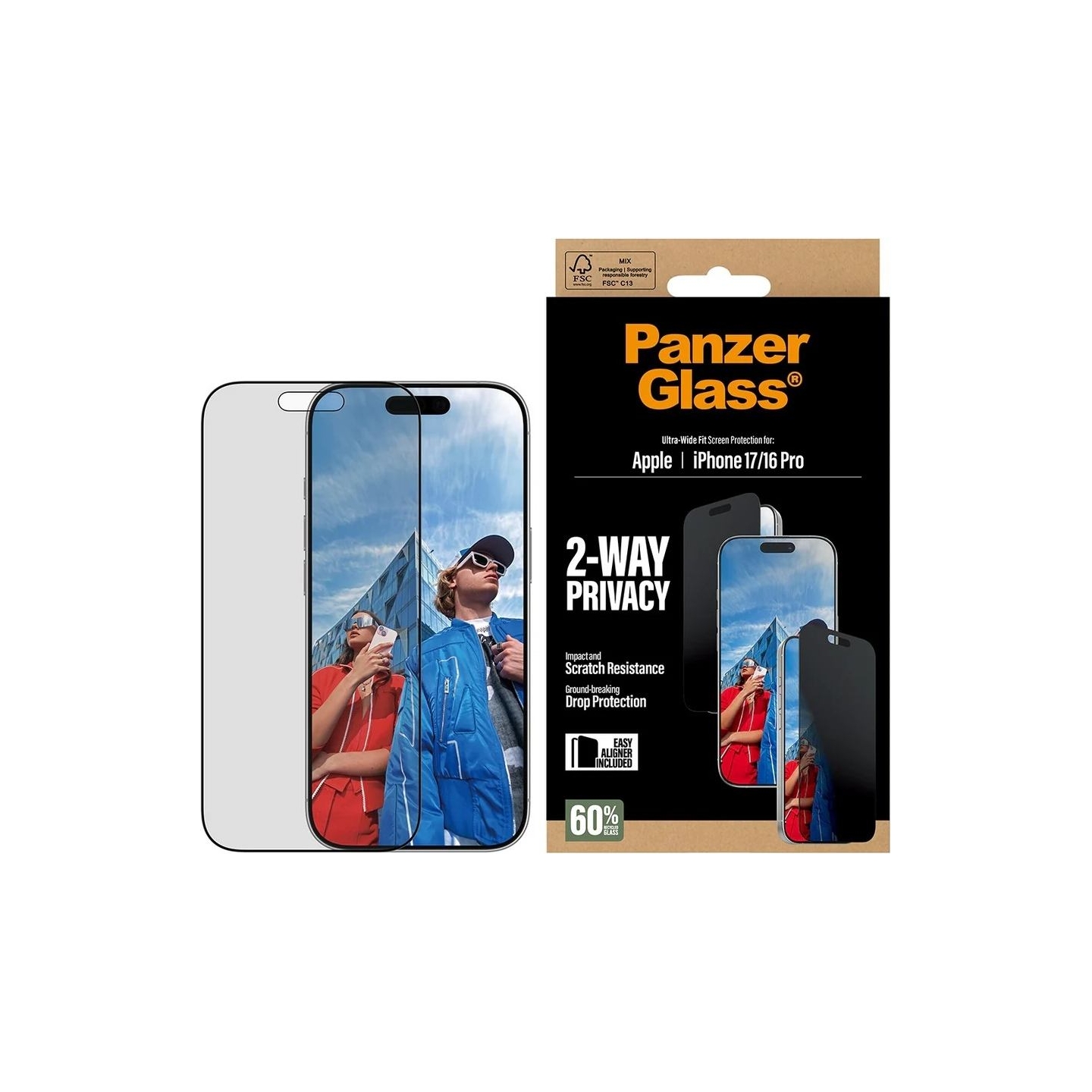 Panzerglass Screen protector | Apple | iPhone 17/iPhone 16 Pro | Tempered Glass | Transparent | Ultra-Wide Fit w. EasyAligner