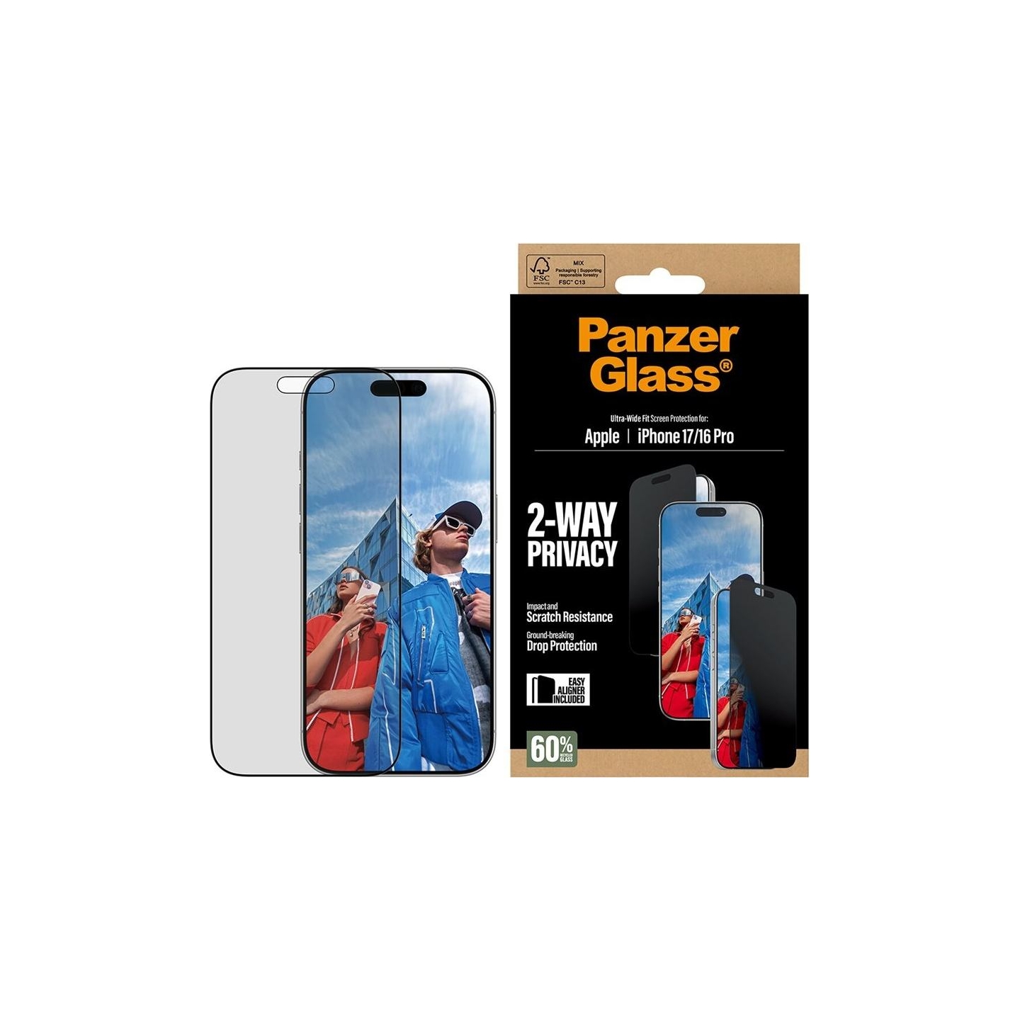 Panzerglass Screen protector | Apple | iPhone 17/iPhone 16 Pro | Tempered Glass | Transparent | Ultra-Wide Fit w. EasyAligner