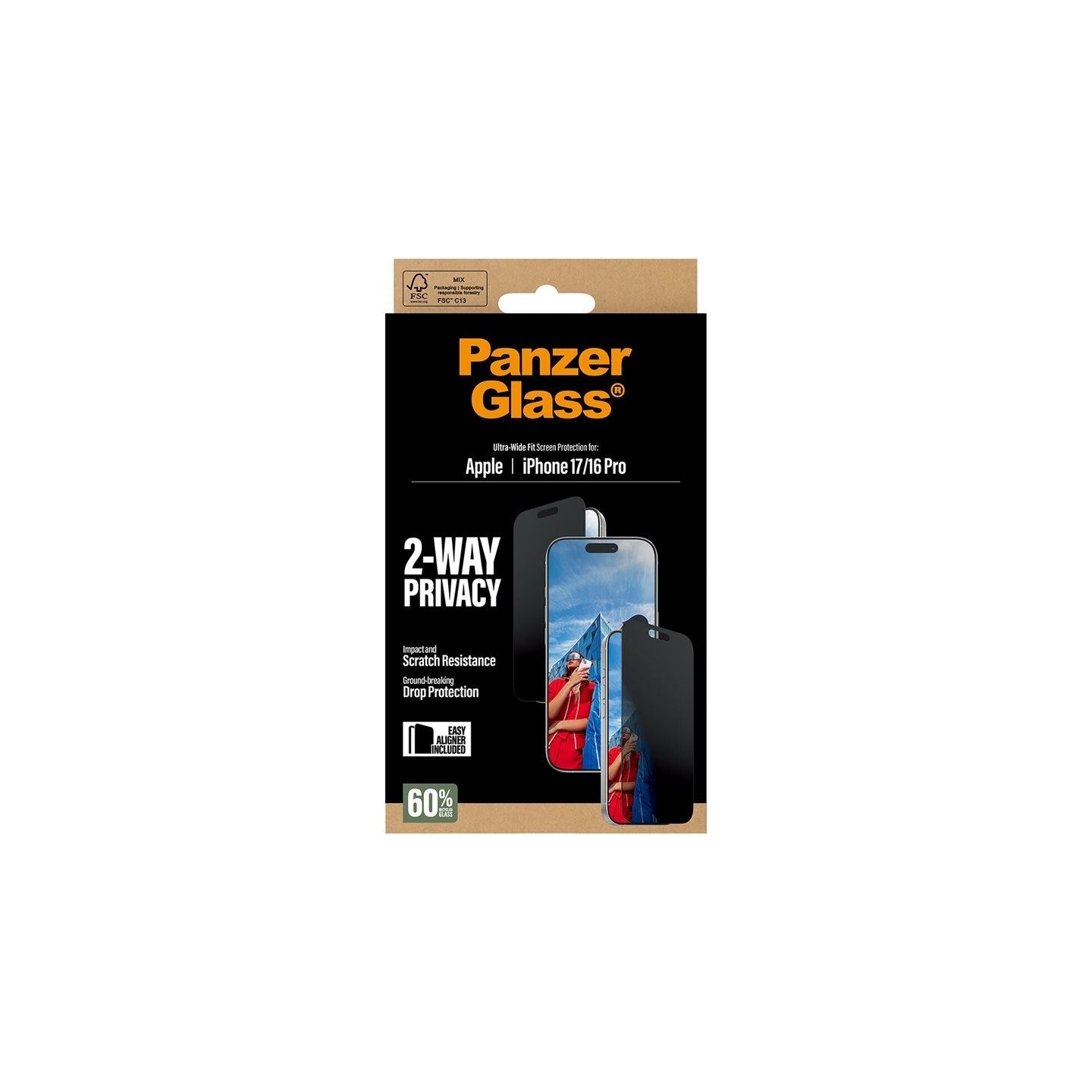 Panzerglass Screen protector | Apple | iPhone 17/iPhone 16 Pro | Tempered Glass | Transparent | Ultra-Wide Fit w. EasyAligner