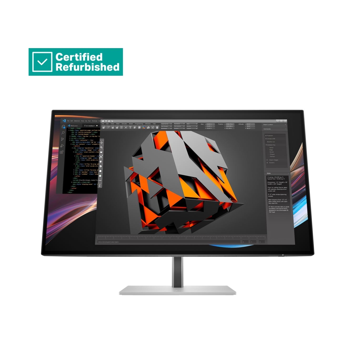 HP RENEW SILVER HP 727pk Series 7 Pro 4K Charging Monitor - 27" 3840x2160 UHD 400-nit 60Hz AG, IPS Black HDR 400, USB-C(100W)/US