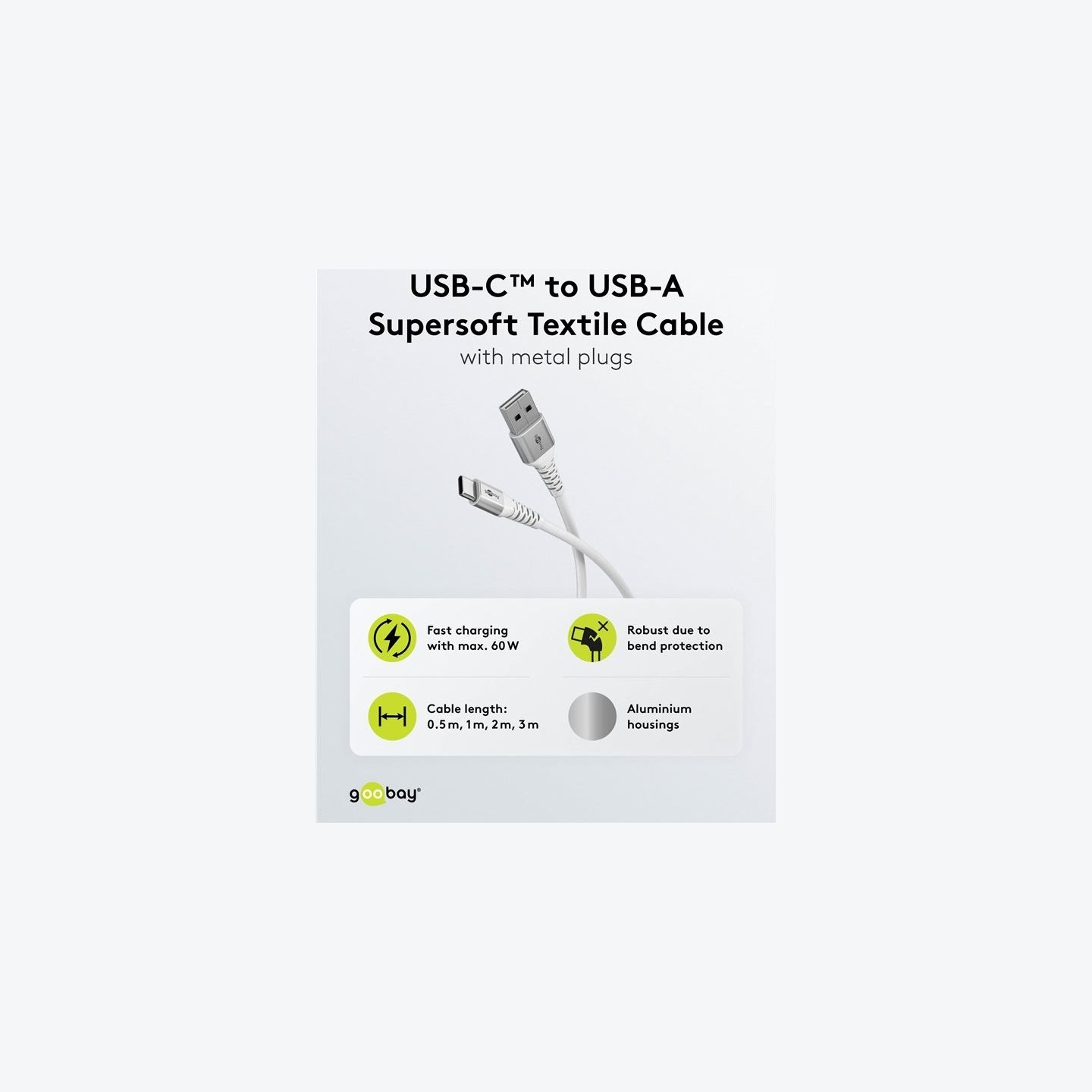 Goobay | USB-C to USB-A Supersoft Textile Cable with Metal Plugs | 74530