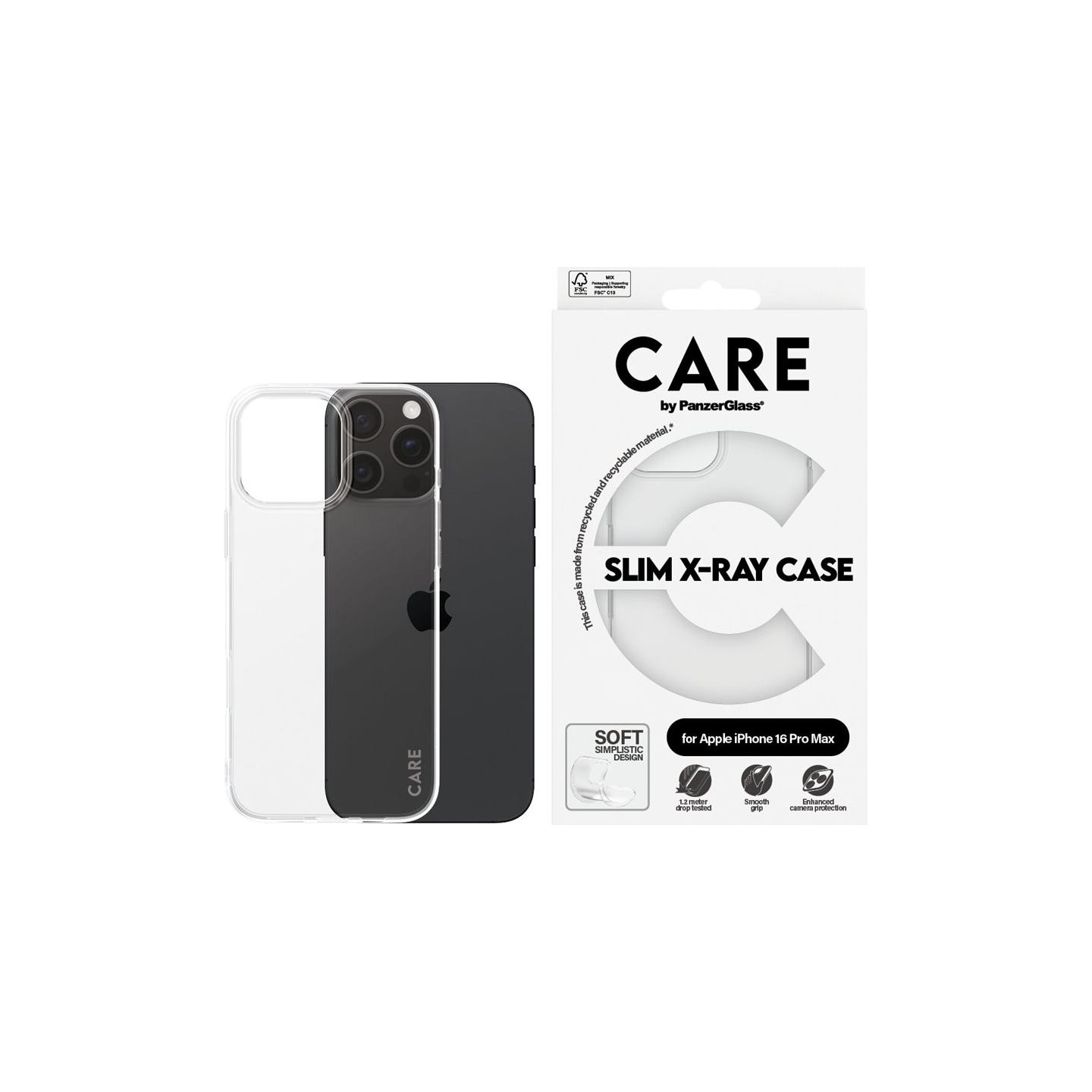 Care Fashionable Case | Back cover | Apple | iPhone 16 Pro Max | Recycled plastic | Transparent | X-Ray Soft Basic