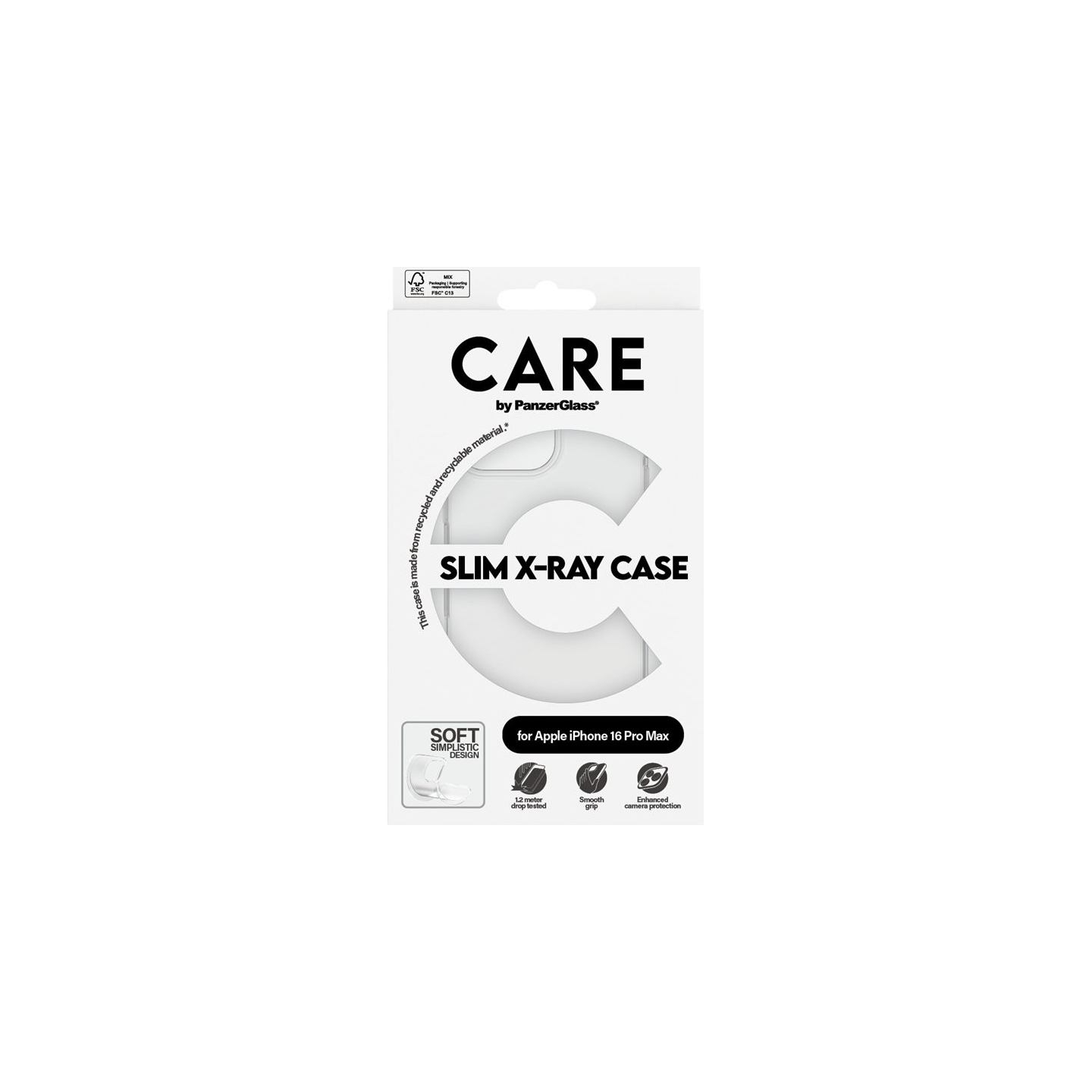 Care Fashionable Case | Back cover | Apple | iPhone 16 Pro Max | Recycled plastic | Transparent | X-Ray Soft Basic