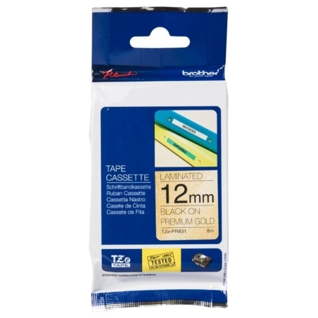 Brother TZE-PR831 12 BLACK ON GOLD TAPE