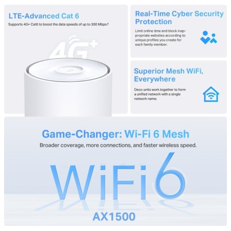 Tp-Link Deco X10-4G(1-pack) 4G+ AX1500 Whole Home Mesh Wi-Fi 6 Router | TP-LINK | 4G+ AX1500 Whole Home Mesh Wi-Fi 6 Router | De