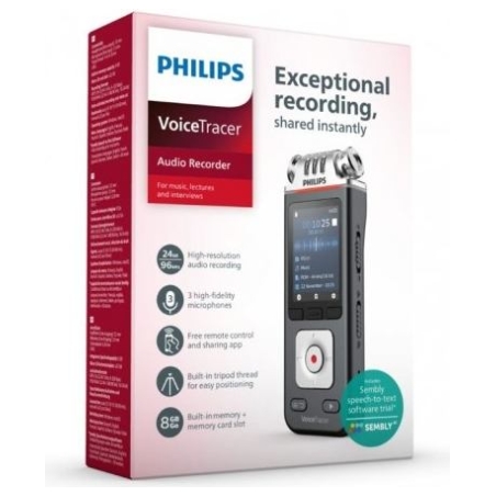 Philips Dyktafon DVT6115 Pamięć 8GB,USB,microSDHC 32GB,3 mikrofony Hi-Fi