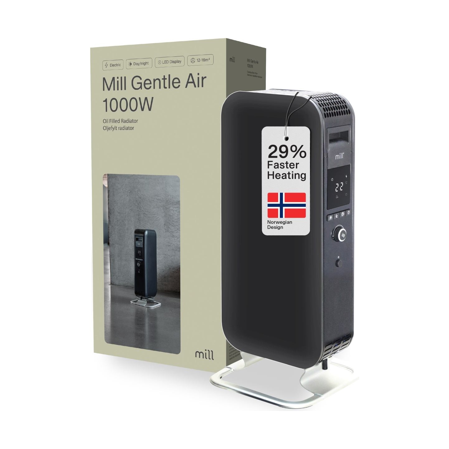 Mill | Heater | AB-H1000DN | Oil Filled Radiator | 1000 W | Number of power levels 3 | Suitable for rooms up to 12-16 m² | Black
