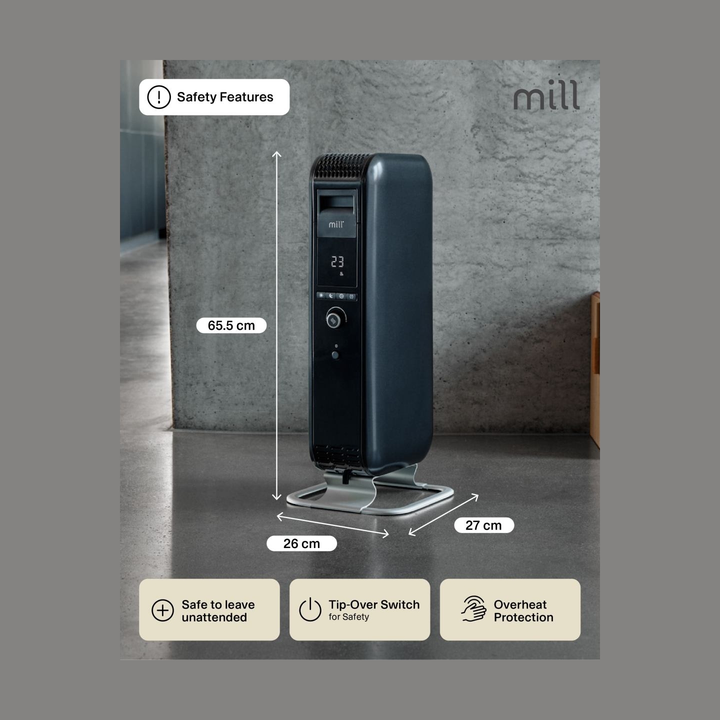 Mill | Heater | AB-H1000DN | Oil Filled Radiator | 1000 W | Number of power levels 3 | Suitable for rooms up to 12-16 m² | Black