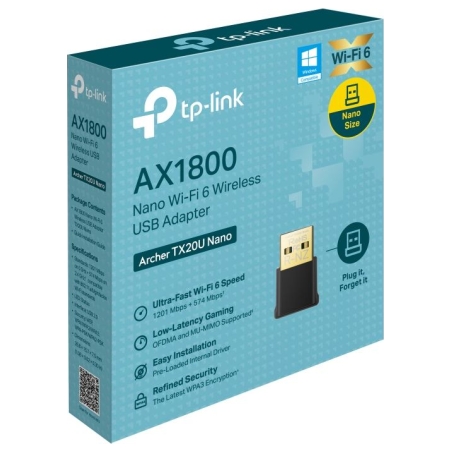 Tp-Link | AX1800 Nano Dual Band Wi-Fi 6 USB Adapter | Archer TX20U Nano | USB 2.0