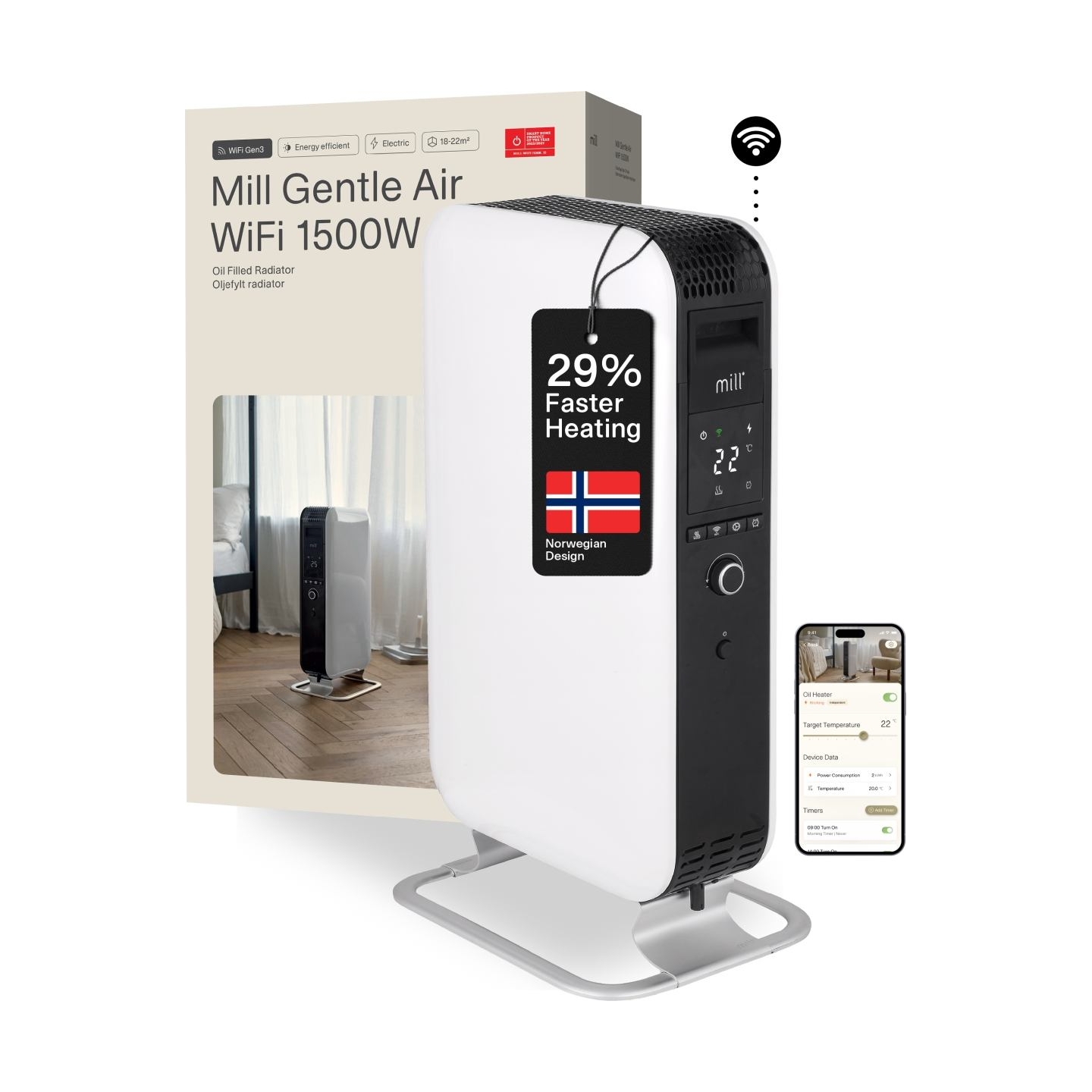 Mill | Heater | OIL1500WIFI3 GEN3 | Oil Filled Radiator | 1500 W | Number of power levels 3 | Suitable for rooms up to 25 m² | W