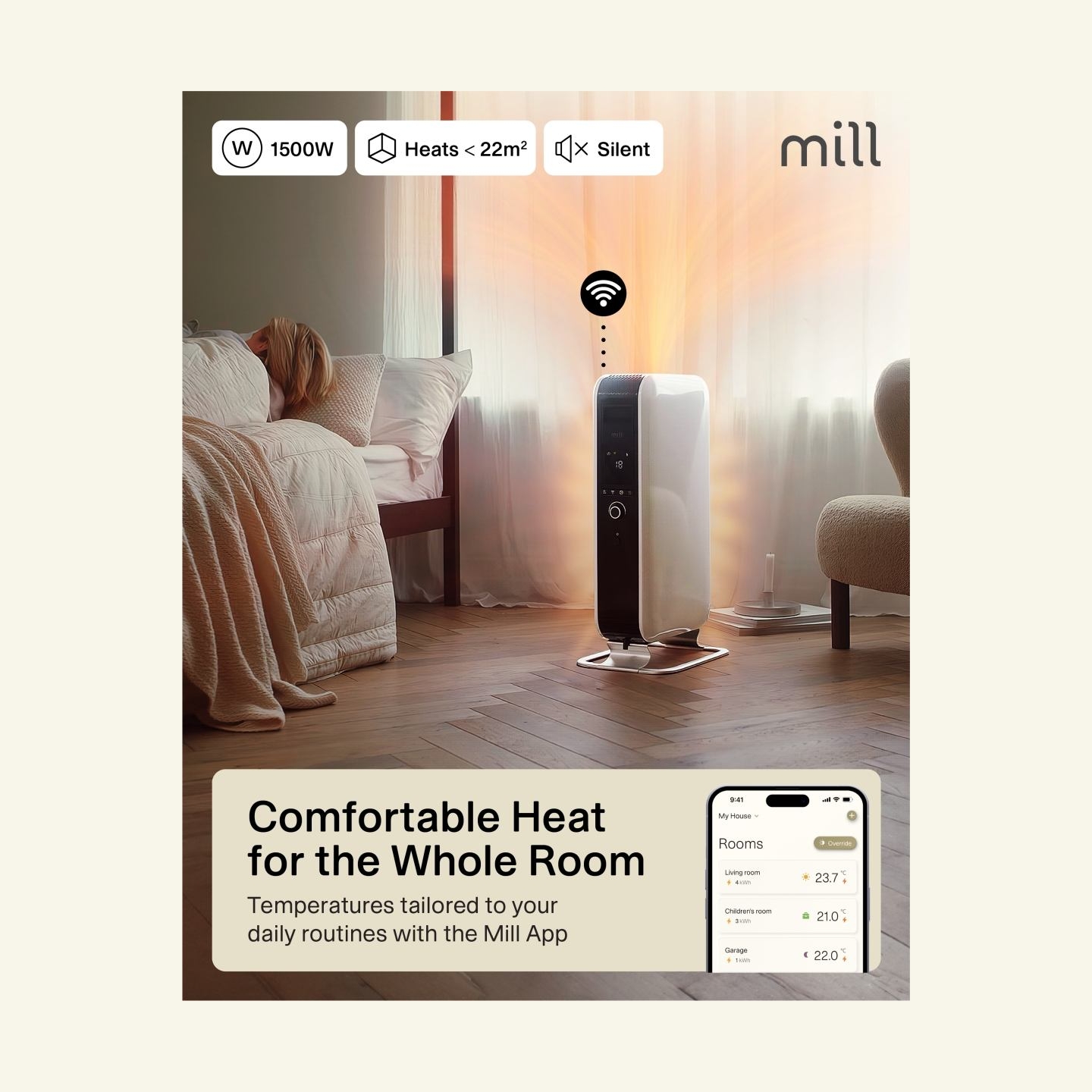 Mill | Heater | OIL1500WIFI3 GEN3 | Oil Filled Radiator | 1500 W | Number of power levels 3 | Suitable for rooms up to 25 m² | W