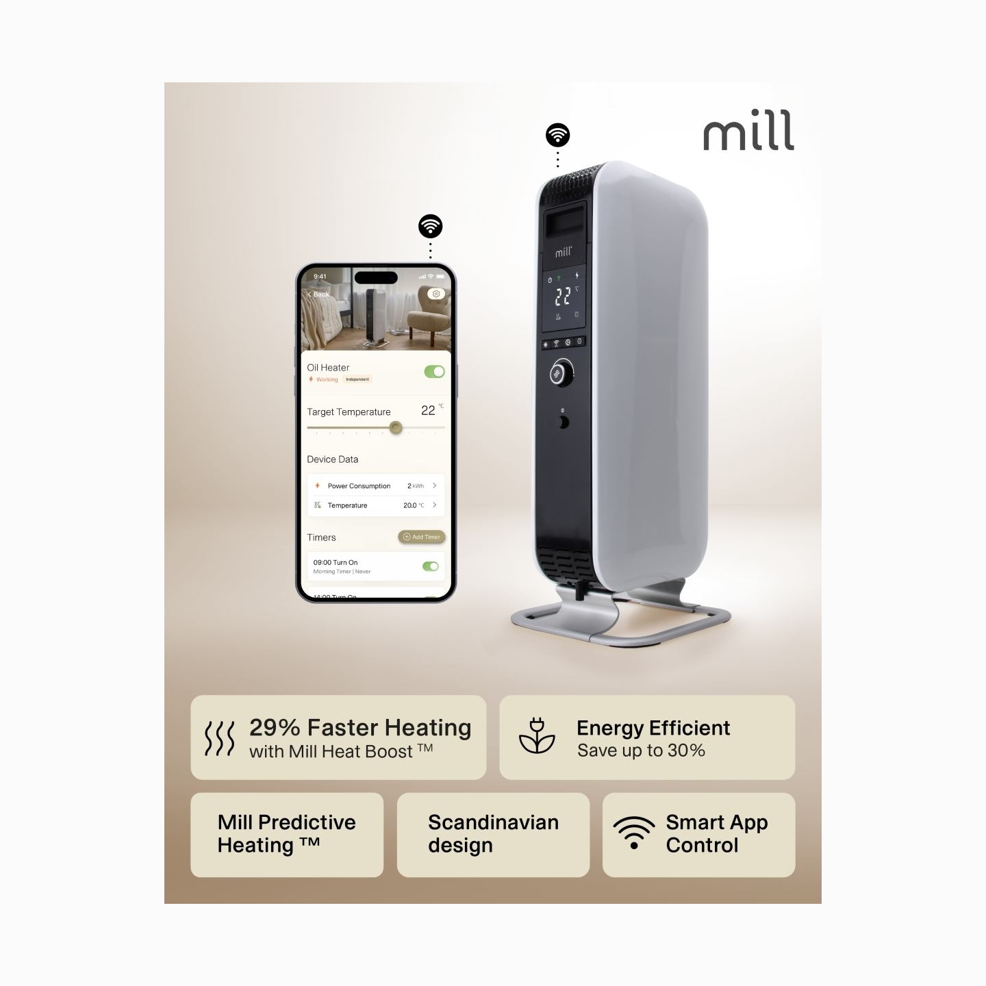 Mill | Heater | OIL1500WIFI3 GEN3 | Oil Filled Radiator | 1500 W | Number of power levels 3 | Suitable for rooms up to 25 m² | W