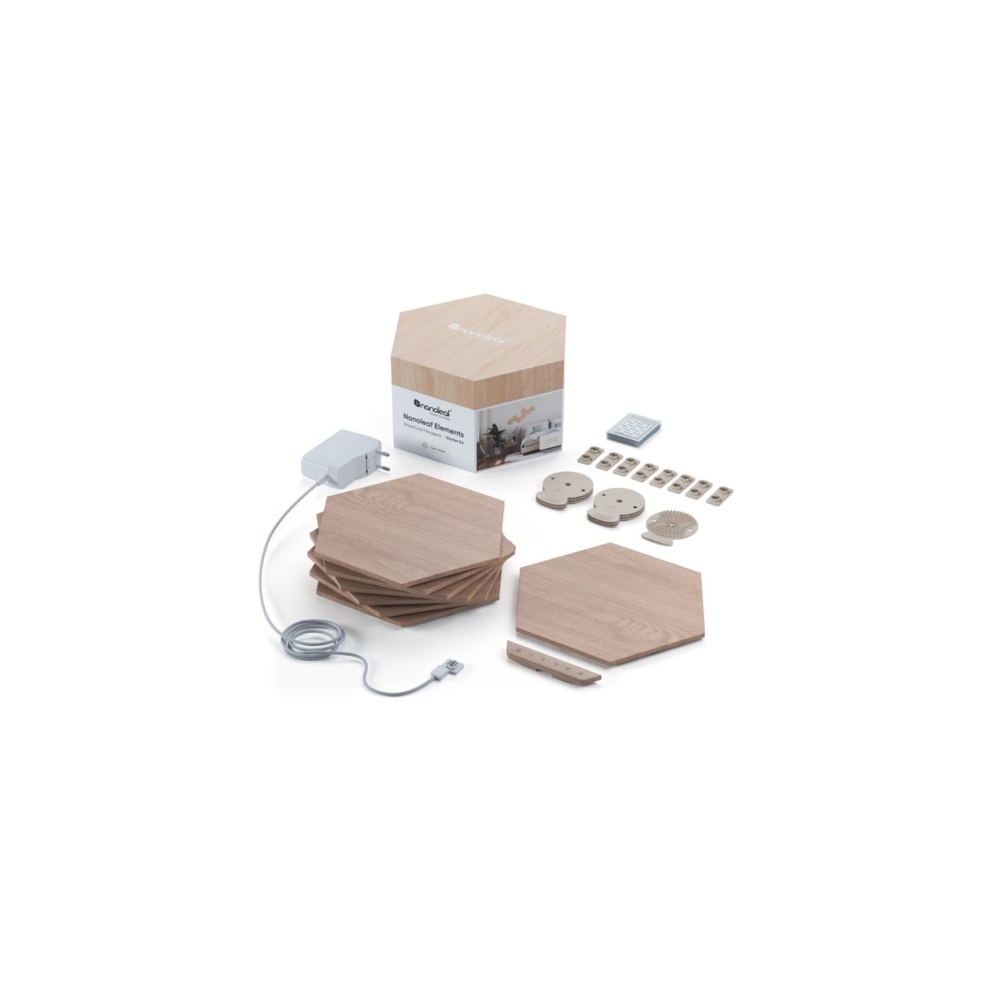 Nanoleaf | Elements Wood Look Hexagons Starter Kit (13 panels) | Cool White + Warm White