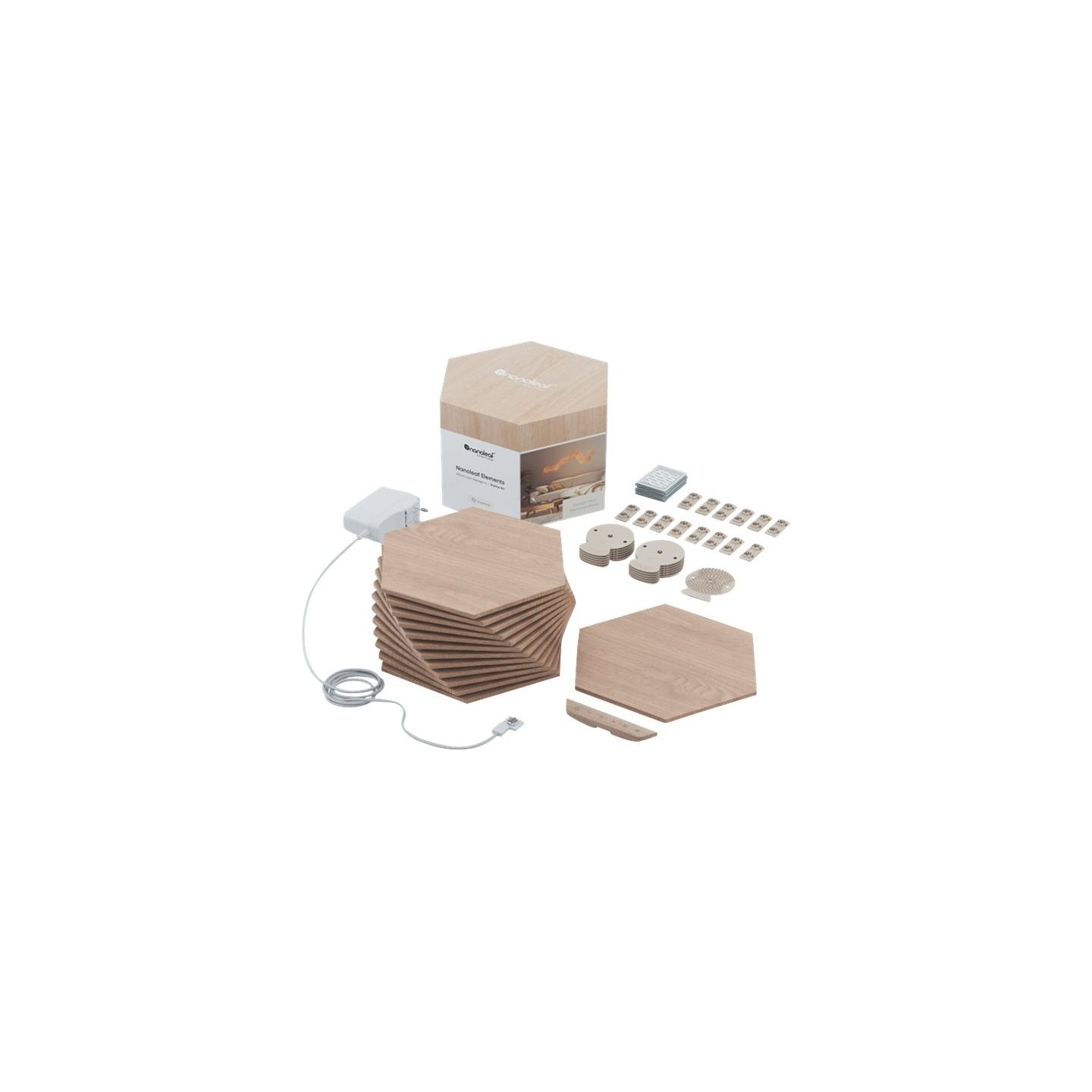 Nanoleaf | Elements Wood Look Hexagons Starter Kit (13 panels) | Cool White + Warm White