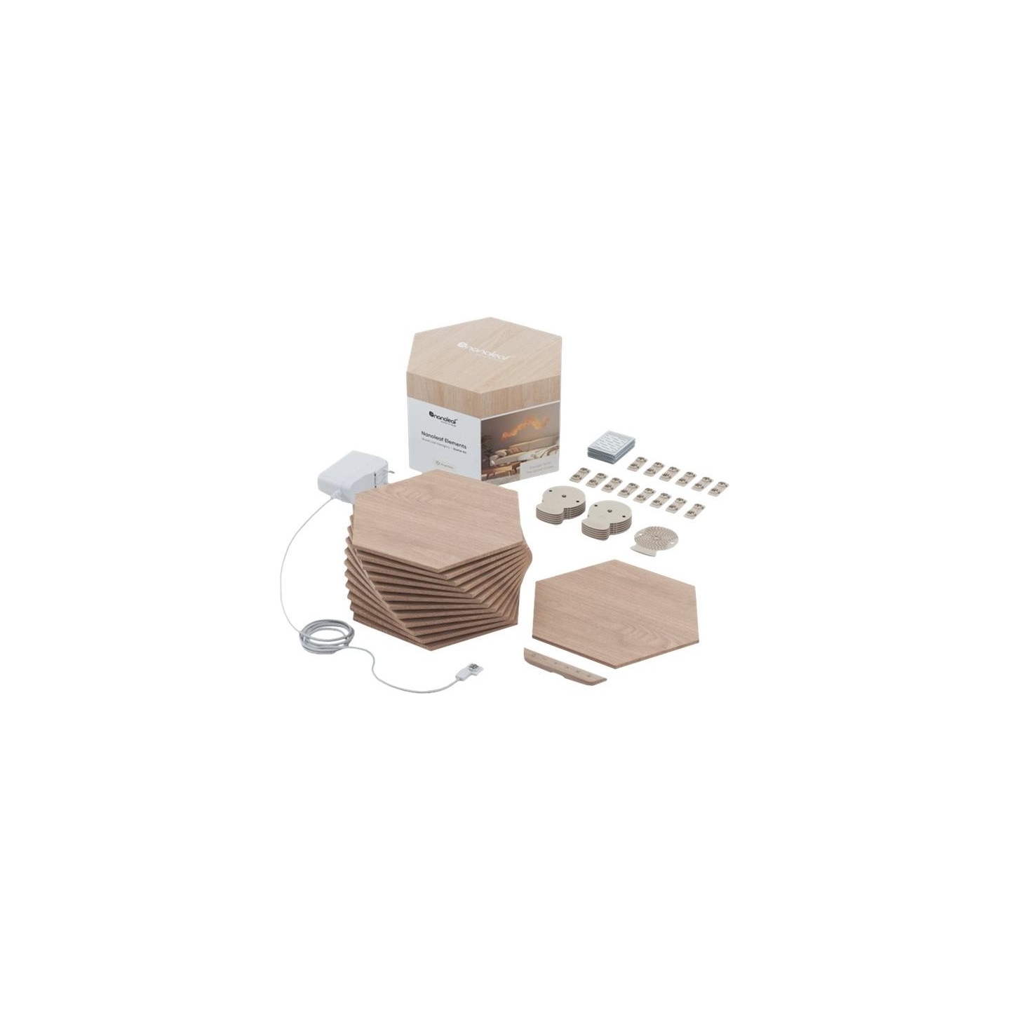 Nanoleaf | Elements Wood Look Hexagons Starter Kit (13 panels) | Cool White + Warm White