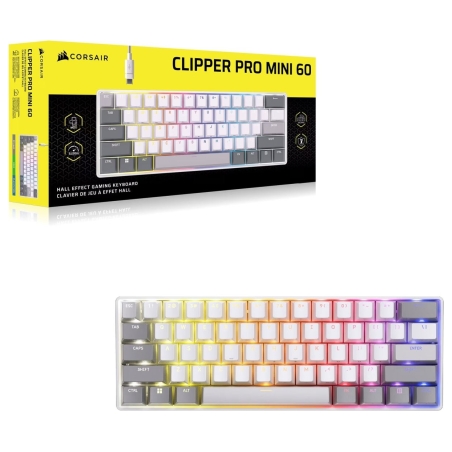 Corsair CLIPPER PRO MINI 60 Hall Effect Gaming Keyboard, Backlit RGB LED, CORSAIR MGX Core, White , PBT DS Keycaps