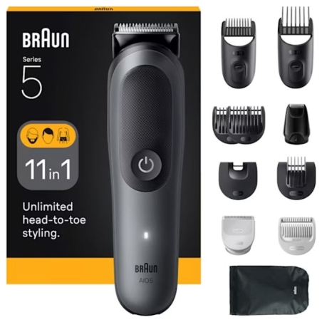 Braun 11-in-1 Grooming Kit | All-in-One Kit Series 5 AIO5560 | Cordless | Number of length steps 14 | Grey/Black