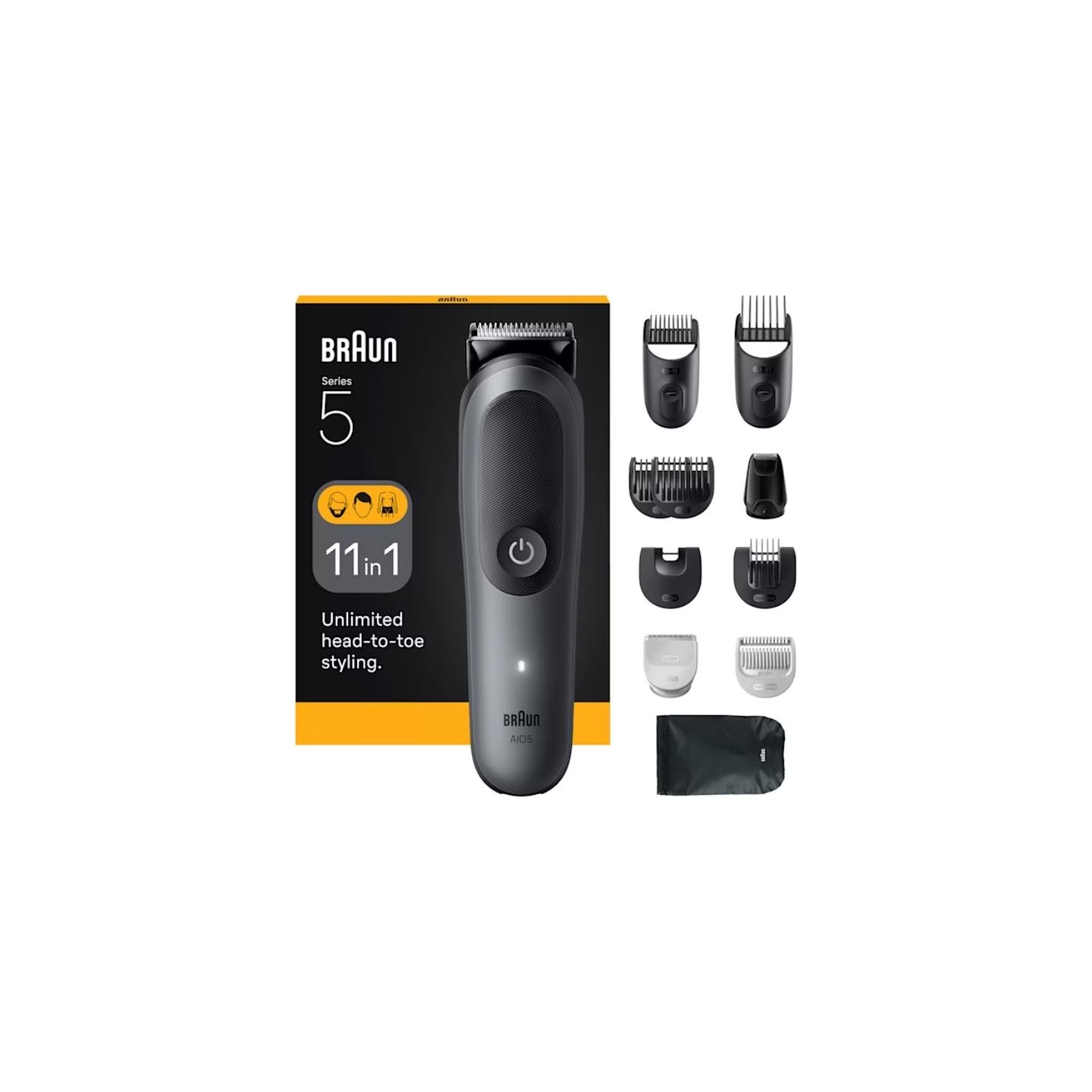 Braun 11-in-1 Grooming Kit | All-in-One Kit Series 5 AIO5560 | Cordless | Number of length steps 14 | Grey/Black